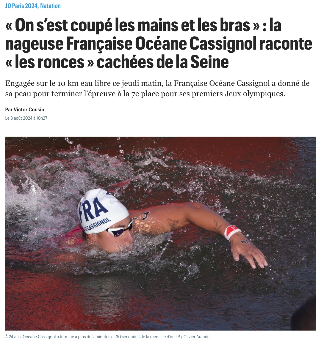 denisedetralala's tweet photo. « On s’est coupé les mains et les bras » : la nageuse Française Océane Cassignol raconte « les #ronces » cachées de la #Seine https://t.co/oIM5jJ1sGj https://t.co/V8qiOAYVV0