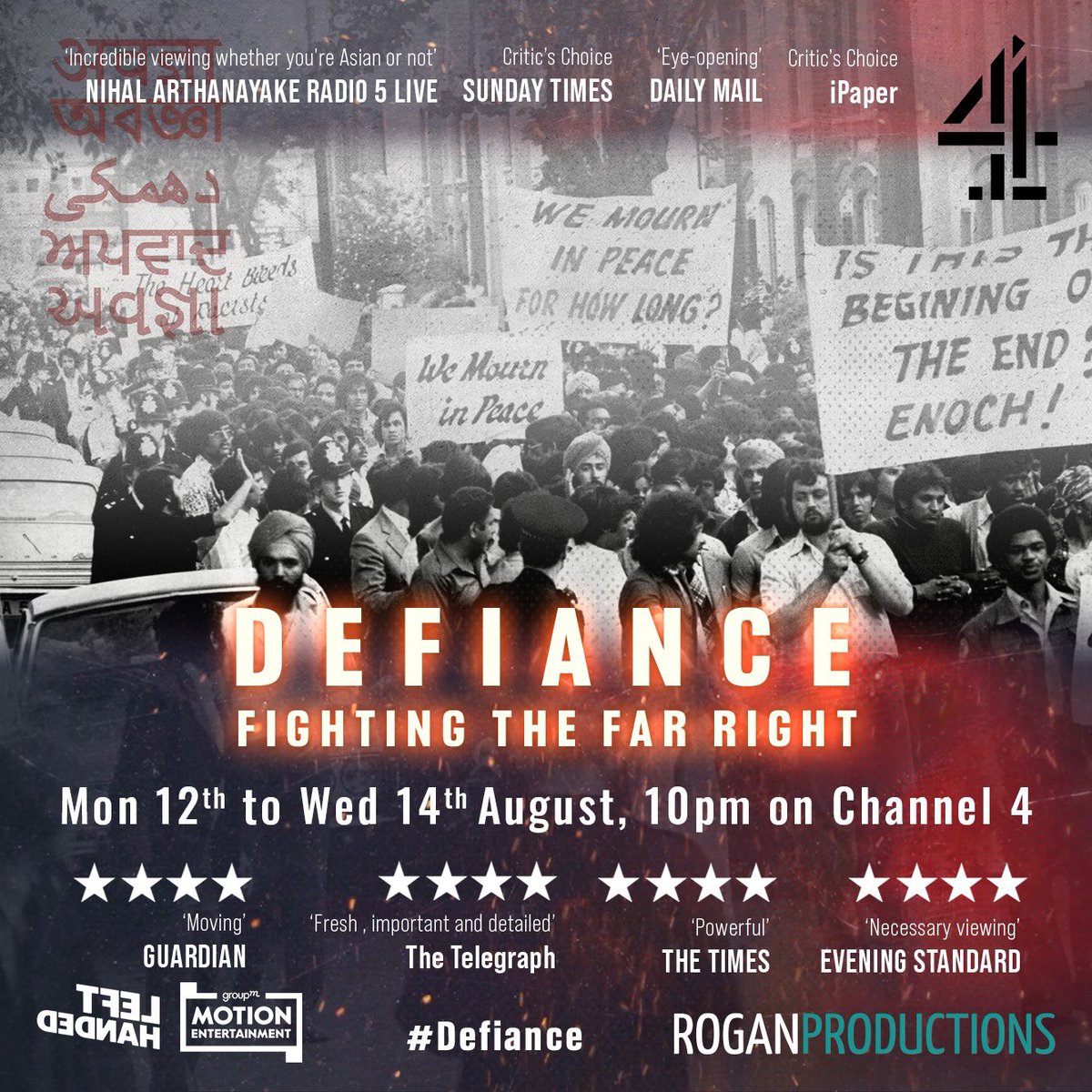 Against the backdrop of far-right extremism and racist violence in the UK, <a href="/Channel4/">Channel 4</a> will once again air critically-acclaimed &amp; award-winning series, #Defiance: Fighting the Far Right, at 10pm Mon 12 — Wed 14 August. Full press release here: channel4.com/press/news/cha… <a href="/rizwanahmed/">Riz Ahmed</a>