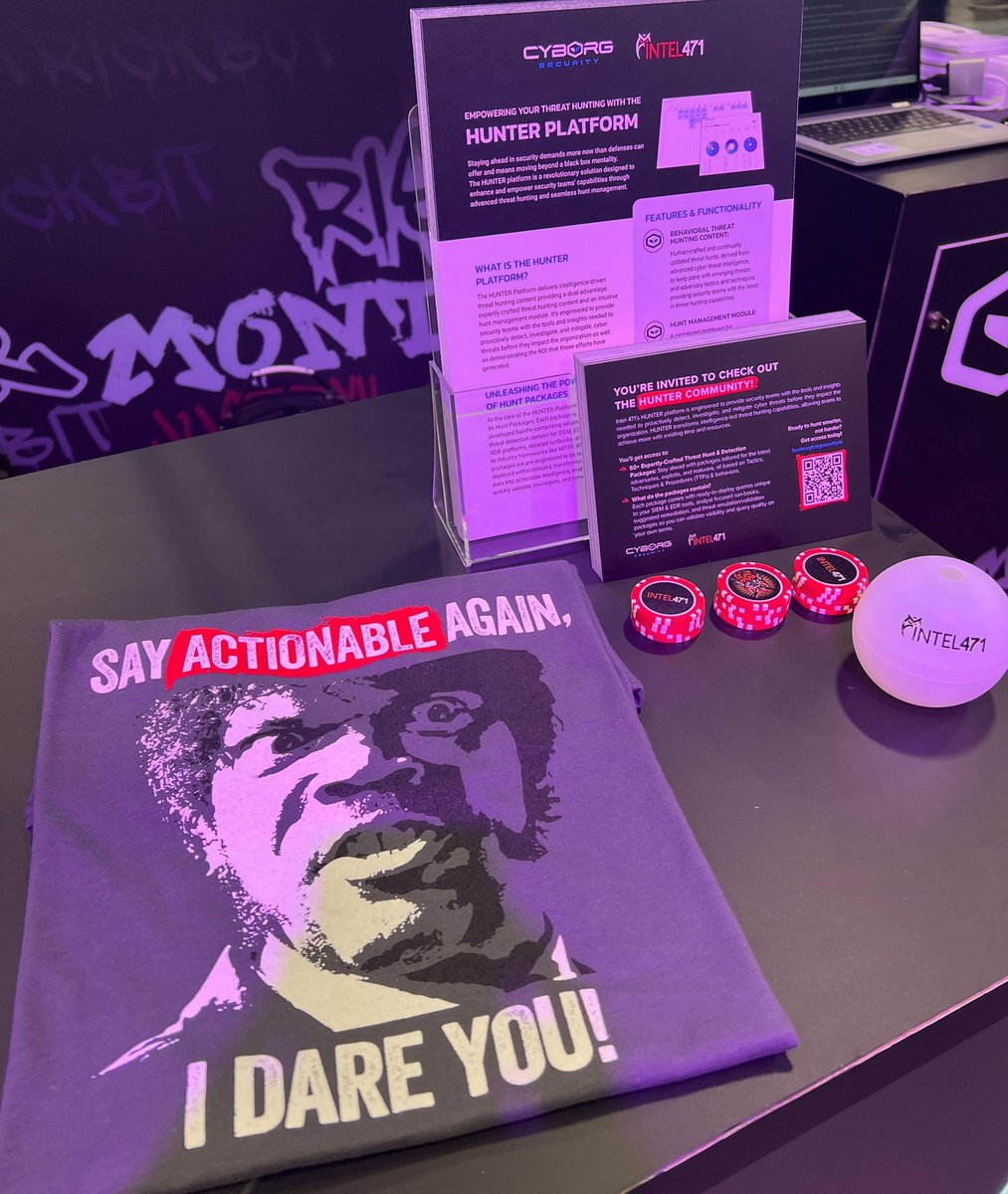 Intel471Inc's tweet photo. Are you at Black Hat? Swing by one of our booths #2813 and #4524 to snag one of these awesome t-shirts before they run out!

#BlackHat2024 #BlackHat #Intel471 #CyborgSecurity @CyborgSecInc https://t.co/XgWIwZqeXG