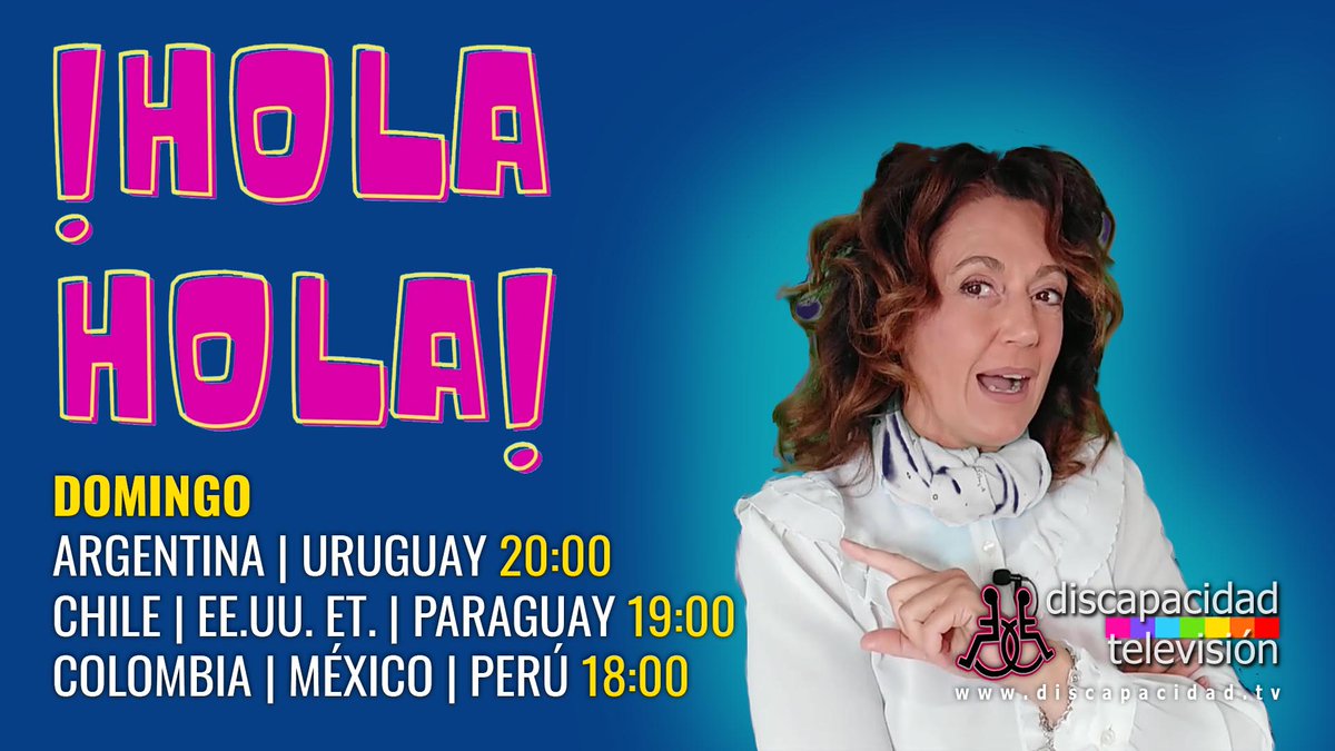 DiscapacidadTv's tweet photo. 🔶| ¡HOLA HOLA !
LA NUEVA EMISIÓN DE SUSANA PARA LA DISCAPACIDAD INTELECTUAL 

🔔 ESTRENO - DOMINGO 11 DE AGOSTO
- ARGENTINA | URUGUAY: 20:00
- CHILE | EE.UU. | PARAGUAY: 19:00
- COLOMBIA - MÉXICO | PERÚ: 18:00
▶ SINTONÍZALO EN: https://t.co/rA0nAnWszy https://t.co/XNivdjaYHT