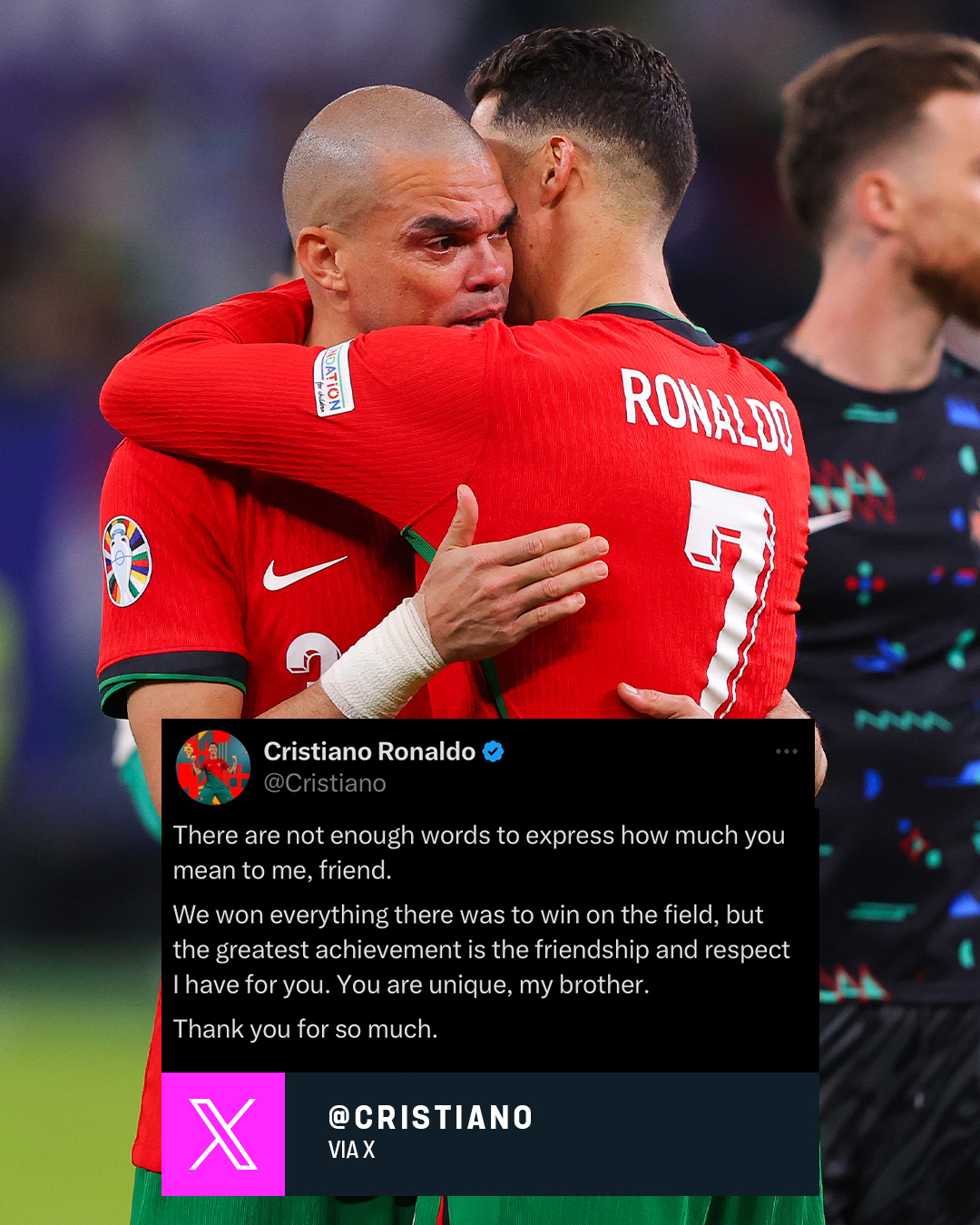 Phản ứng của Ronaldo khi "anh trai" Pepe giải nghệ 1 Football on TNT Sports on X: "Cristiano Ronaldo issues a heartfelt message  to Pepe on the news of his retirement ❤️ https://t.co/doPHUPDNFR" / X