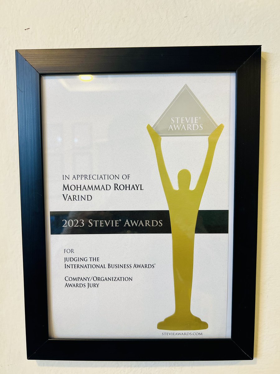 RohaylVarind's tweet photo. Alhamdullilah. Certificate of appreciation for judging @TheStevieAwards (20th Annual) International Business Awards®, the world's premier business awards. https://t.co/e86W0AKcJR
