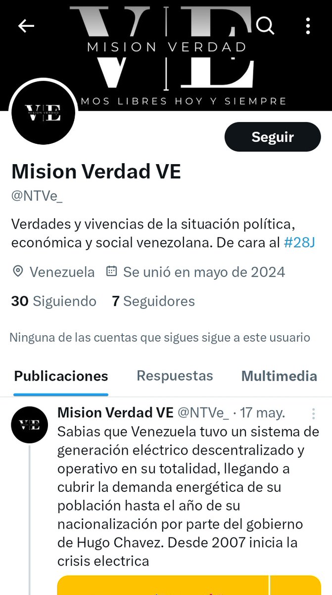 Por cierto, que la única Misión Verdad que sale sin problema en cualquier búsqueda, es este usuario fake roba nombres, que es claramente opositor.