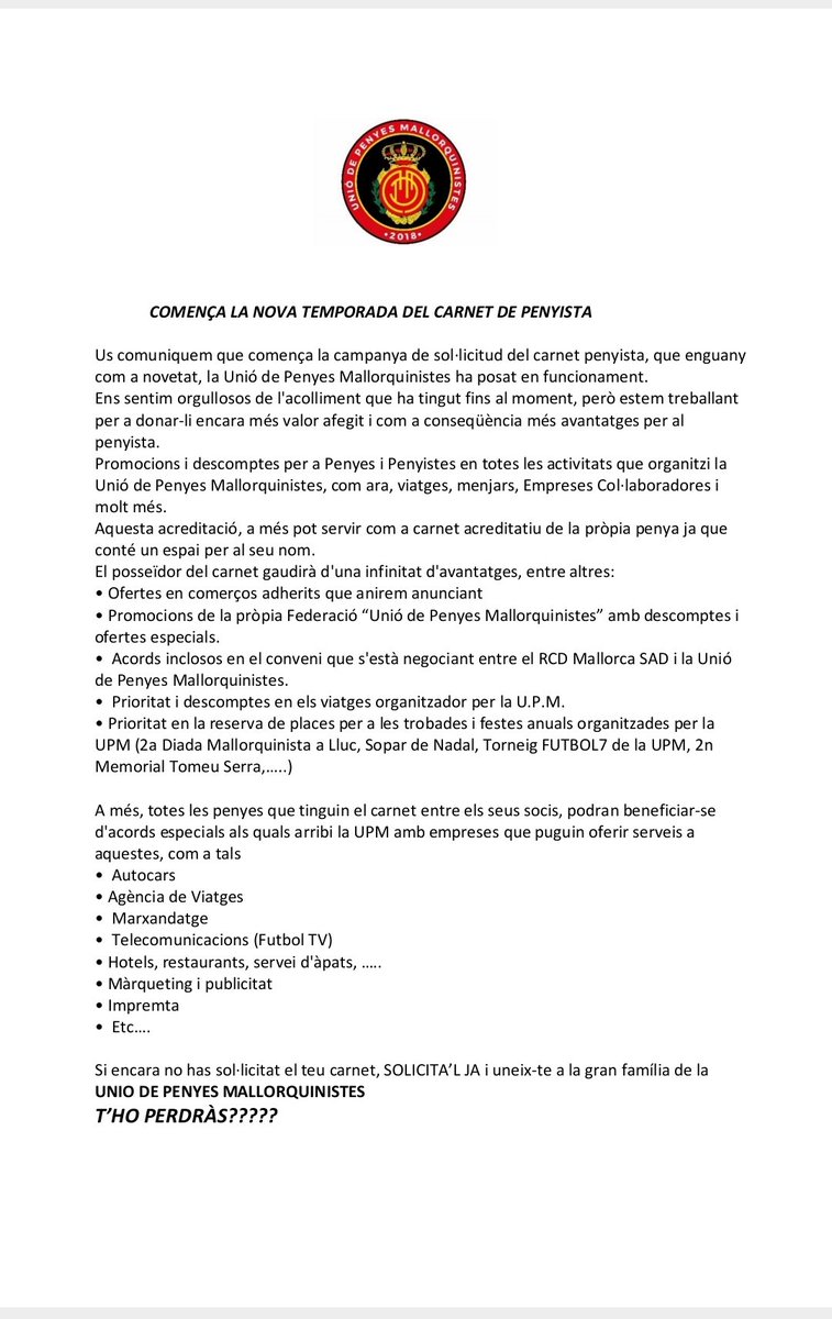 🔜 Carnet Penyista 
#SomUnió #JuntsSomMillors