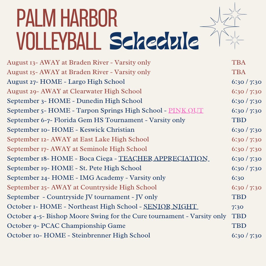 Here is my 2024 High School Varsity schedule!!!