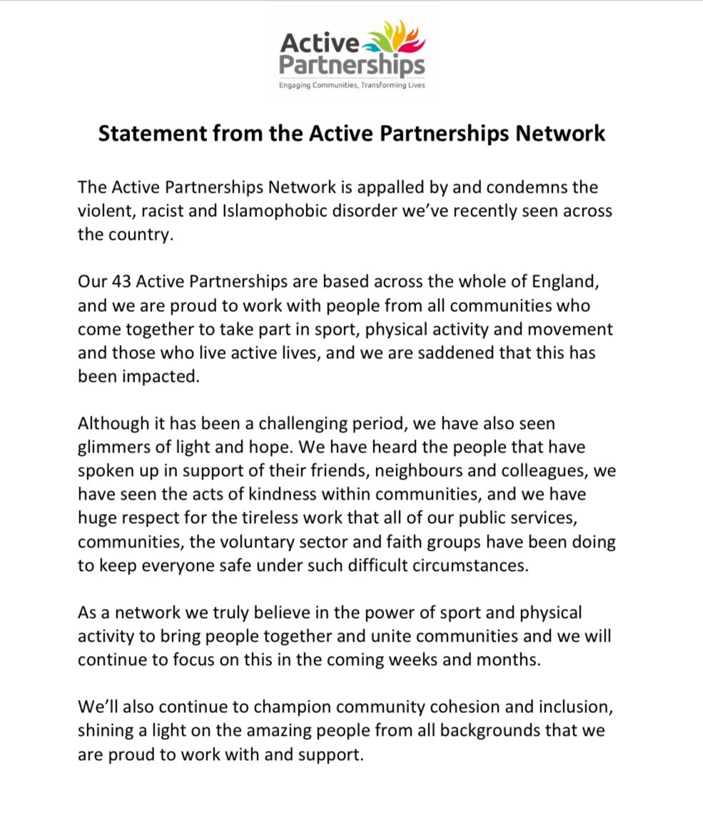 On behalf of the #ActivePartnerships network, we’ve issued this statement.