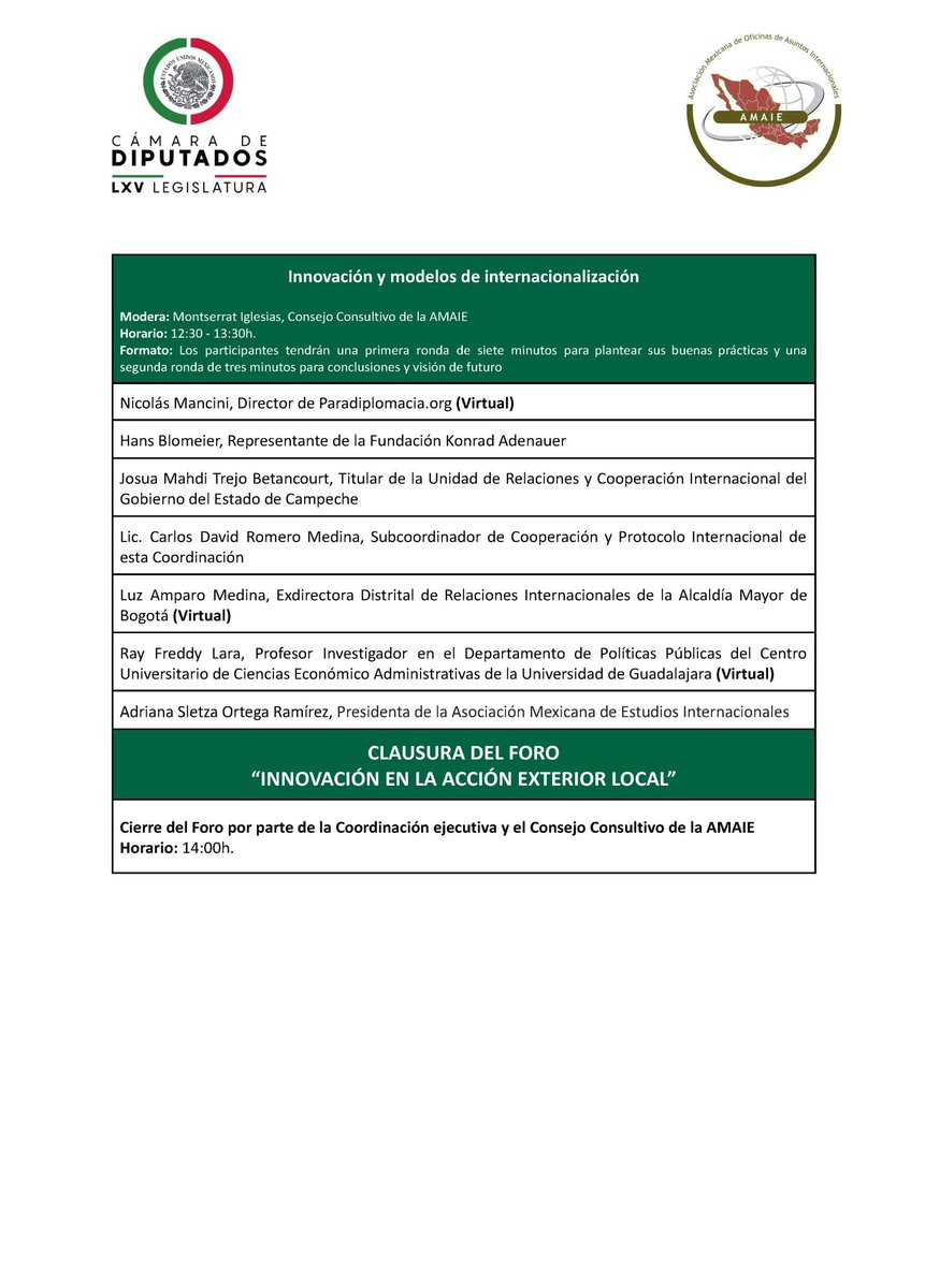 jorgeschiavon's tweet image. Un honor participar en el FORO NACIONAL DE LA  @Amaie_Mexico “INNOVACIÓN EN LA ACCIÓN EXTERIOR LOCAL” en @Mx_Diputados como Presidente de su Consejo Consultivo, representando a academia y @iberori. La acción internacional de los gobiernos locales es una necesidad, no una opción.