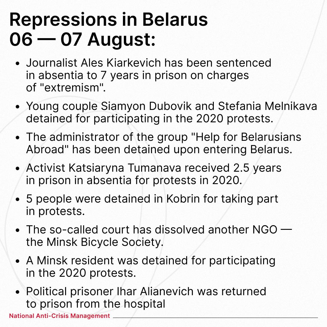 The number of political repressions in #Belarus is increasing. Another 10 people have been officially recognized as political prisoners by <a href="/FreeViasna/">#FreeViasna</a>