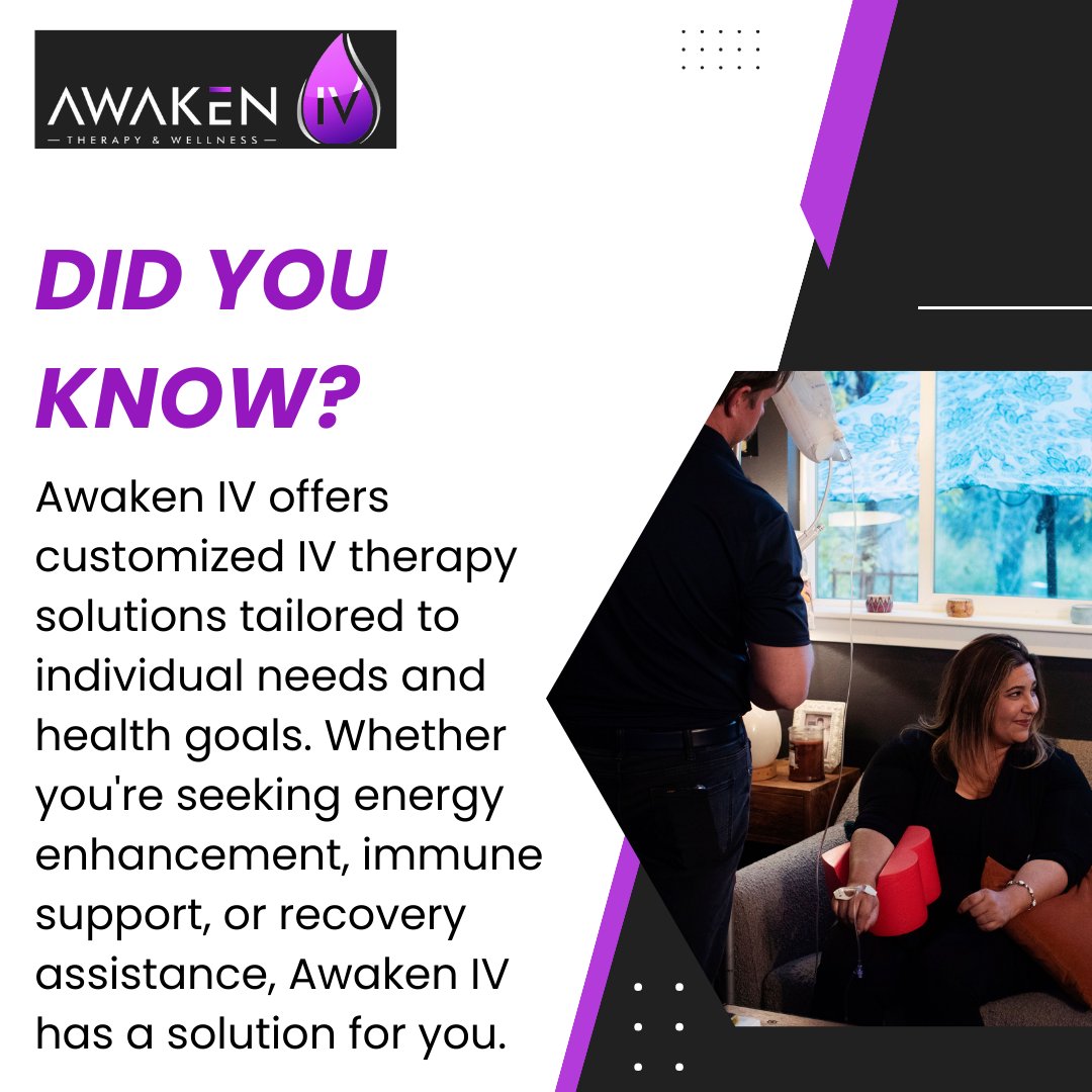 Awaken_IV's tweet photo. Awaken IV offers customized IV therapy solutions tailored to individual needs and health goals. Whether you're seeking energy enhancement, immune support, or recovery assistance, Awaken IV has a solution for you.
#AwakenIV #IVTherapy #HolisticWellness https://t.co/pY0j5HAkKi