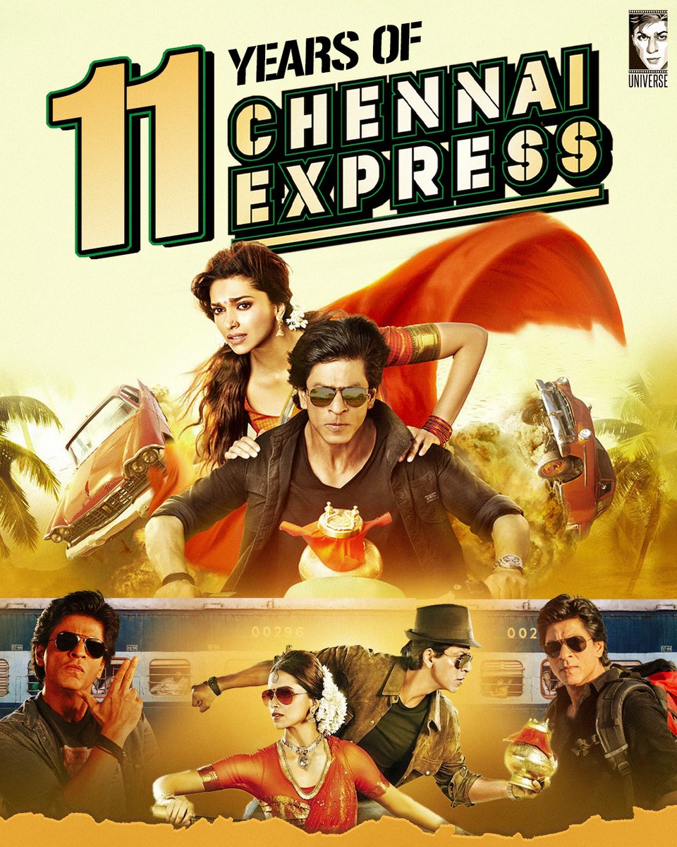 SRKUniverse's tweet photo. Get on the train, baby! 💕 Here's to celebrating 11 years of Chennai Express that made us smile, laugh, dance along, and fall in love. From boarding the train with Rahul and Meena to simply enjoying all the joyful chaos on screen - this film truly brings out all the feels! Here's to every twist and turn that made us sing "Lungi Dance" with joy! ❤️💥

@iamsrk @deepikapadukone @iamrohitshetty @RedChilliesEnt 

#ShahRukhKhan #DeepikaPadukone #11YearsofChennaiExpress #SRK #RohitShetty #ChennaiExpress #KingKhan