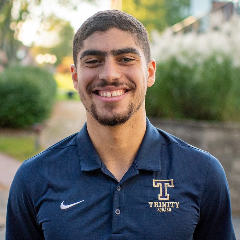 Welcome back to the Coop! Former <a href="/TrinityCollege/">Trinity College</a> All-American Mohamed Sharaf '24 will be returning to the Men's Squash program as an assistant coach for the 2024-25 season. #RollBants 🐔💛💙