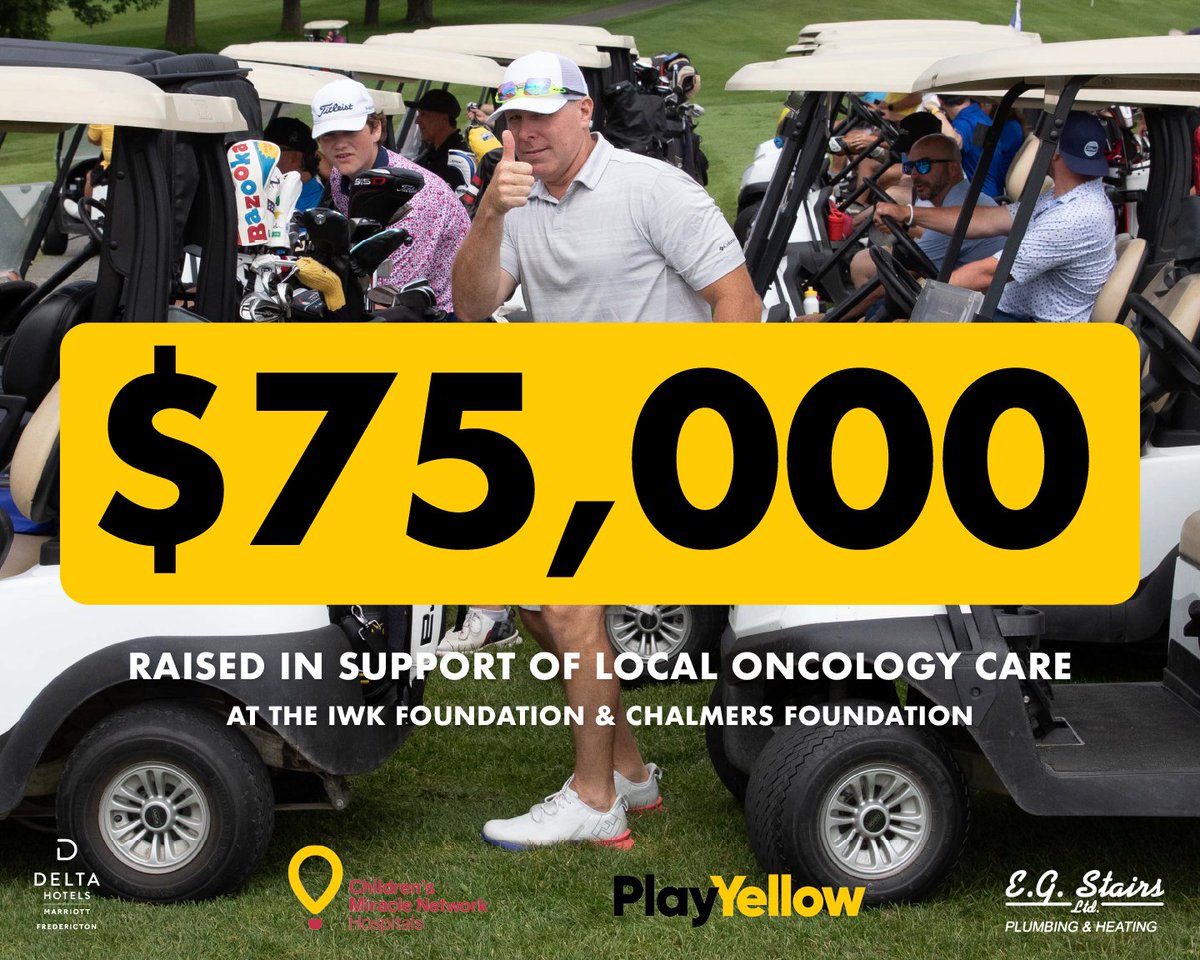 Delta Hotels by Marriott Fredericton (@deltafre) on Twitter photo $75,000! ๐โณ๏ธ We're thrilled to announce that with your generosity, this year's 11th Annual <a href="/PlayYellow4Kids/">#PlayYellow</a> Golf Classic raised a record breaking $75,000 in support of oncology care at @CMNCanada, <a href="/ChalmersFdn/">Chalmers Foundation</a> and @IWKFoundation! On behalf of our entire team, THANK YOU. #YFC $75,000! ๐โณ๏ธ We're thrilled to announce that with your generosity, this year's 11th Annual <a href="/PlayYellow4Kids/">#PlayYellow</a> Golf Classic raised a record breaking $75,000 in support of oncology care at @CMNCanada, <a href="/ChalmersFdn/">Chalmers Foundation</a> and @IWKFoundation! On behalf of our entire team, THANK YOU. #YFC