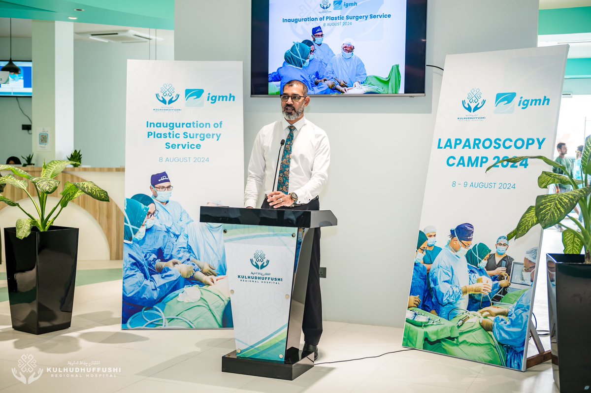KRHmv's tweet photo. Kulhudhuffushi Regional Hospital makes history as it becomes the first hospital outside the Greater Male’ Region to commence the Plastic and Reconstructive Surgeries. It was officially inaugurated today in a brief ceremony held at Funa Wing, attended by the Chief Executive Officer of Male’ City Group of Hospitals, Mr. Ibrahim Abdul Razzaq Haleem, and the Chief Executive Officer of KRH, Ms. Nazima Ali along with their respective teams. 

@igmhmv 
@MoHmv 
@governmentmv 
@presidencymv