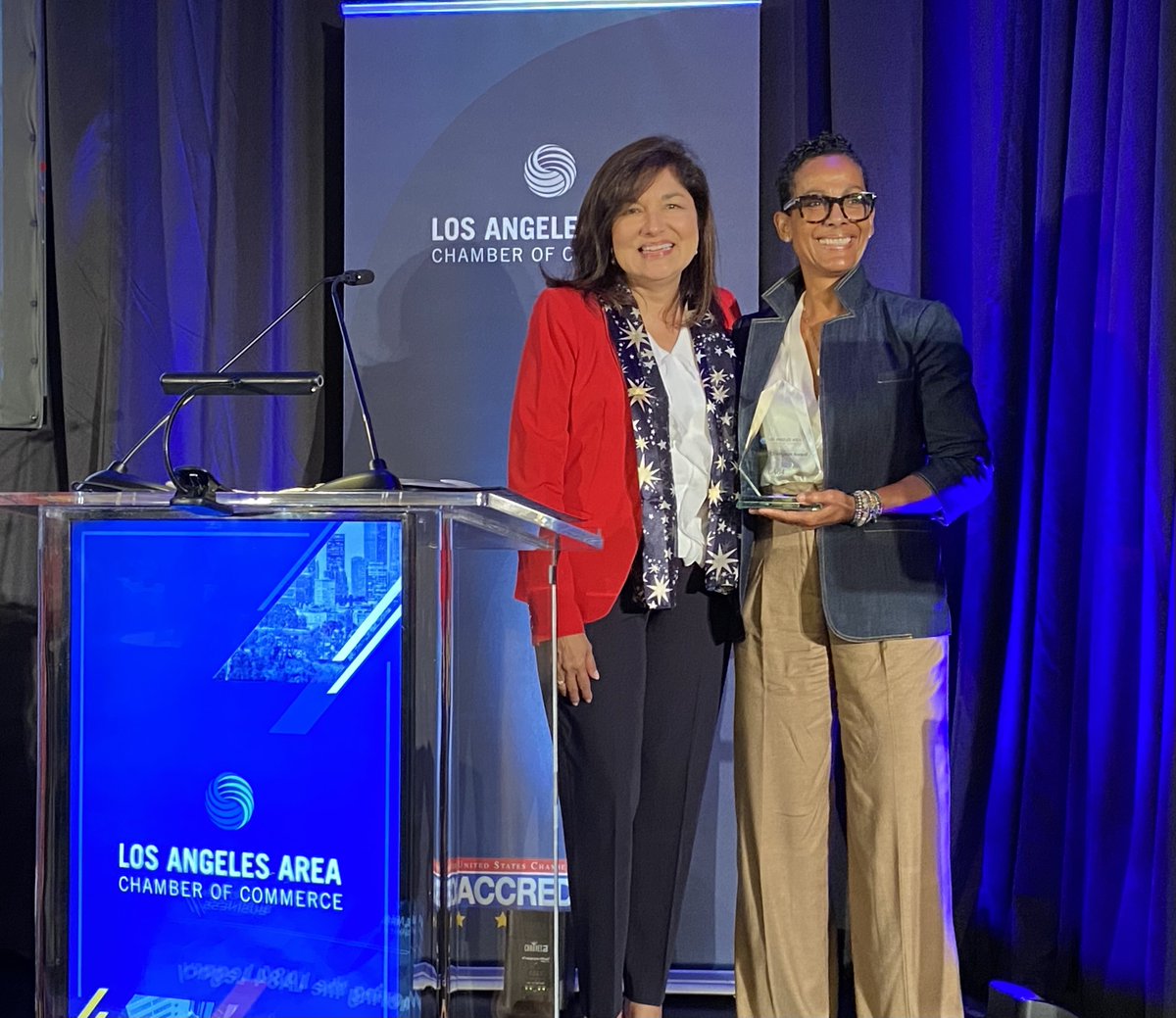 LAAreaChamber's tweet photo. As L.A. gears up for LA28 and other major events, the Chamber celebrated the 40th anniversary of the LA84 Olympics by presenting the @LA84Foundation with the Chamber Legacy Champion Award and hosted a fireside chat with President & CEO @RenataAngeleno
#StateOfLABusiness https://t.co/pqKzq8jUva