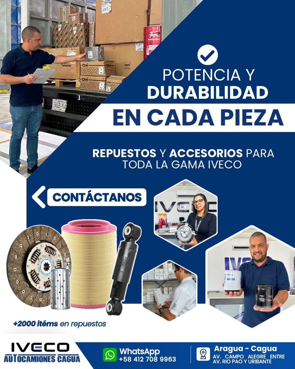 Los #repuestos originales son una gran inversión para tu unidad, son más duraderos y optimizan el rendimiento de tu camión🚚

Hacemos envíos a todo el país📨

#venezuela #camiones #concesionario #transporte #iveco #aragua #cagua #arc