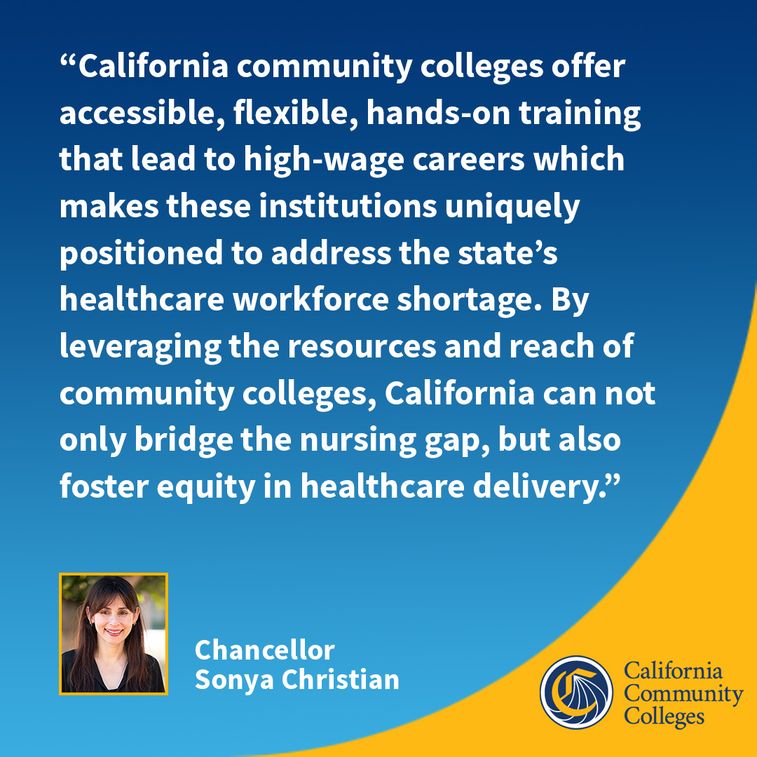 CalCommColleges's tweet photo. PRESS RELEASE: @CalCommColleges Expanding Nursing Programs to Meet State’s Regional Nursing Shortages. READ: https://t.co/q0fMkXH5TO.
#Vision2030
#CAWorkforce https://t.co/av9ZCI16Bc