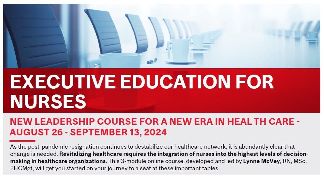 Calling all nurse leaders, experienced directors, managers and nurse practitioners who aspire to decision-making positions in the C-suites...Registration for this online, bilingual, 3-module course is now open: mcgill.ca/x/wMY