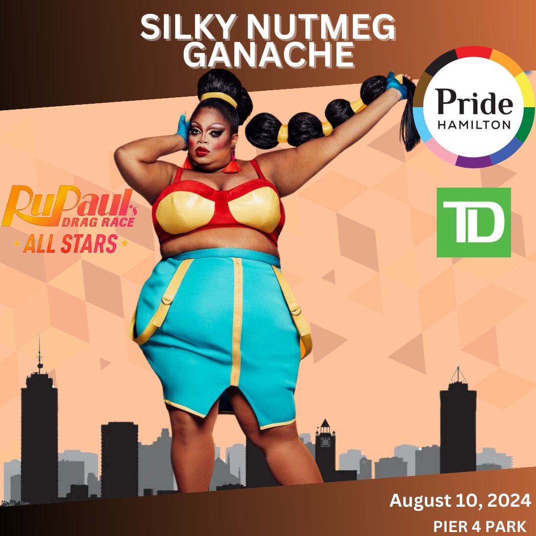 CHCHTV's tweet photo. Join us at @HamiltonPride 2024 for a fabulous performance by Silky Nutmeg Ganache! 🏳️🌈✨ August 10 at Pier 4 Park. #HamiltonPride #DragRaceAllStars #PrideFest 🌟🌈 https://t.co/wzi6JaN00Y