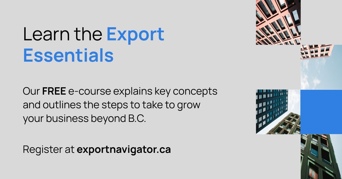 Are you interested in expanding your business? Take our free e-course and learn the basics of exporting.

Whether your business is just getting started or already fully established, Export Essentials is here to guide your export journey.

Register today at sbbc.co/exportessentia…