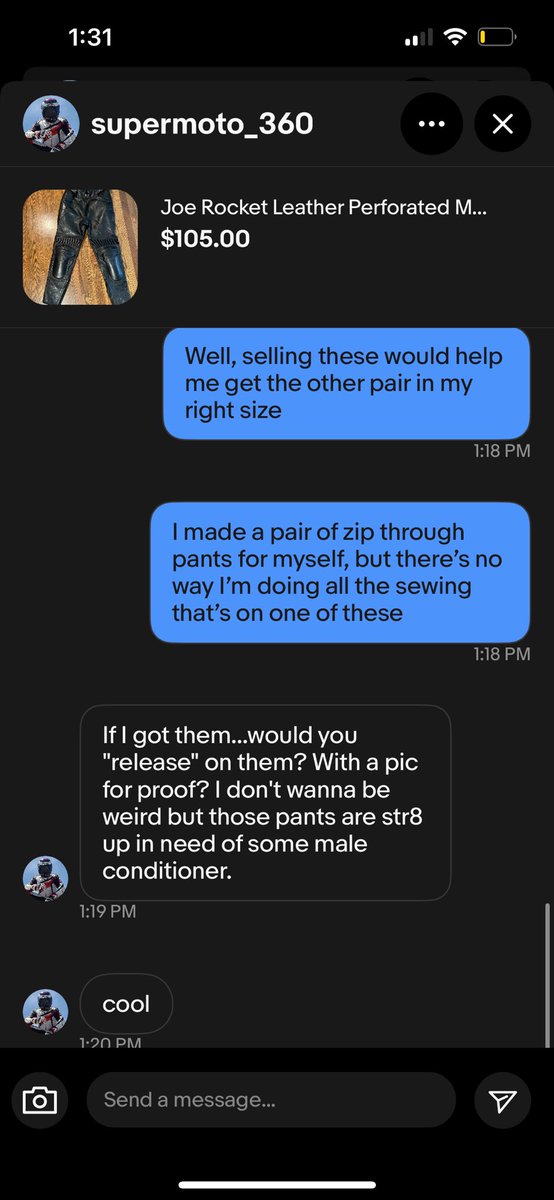 DSwitch6's tweet photo. This person had no idea who they were talking to. Just randomly asking ppl to do things in their clothes via eBay message. 🤦‍♂️ https://t.co/1joIesfI3o