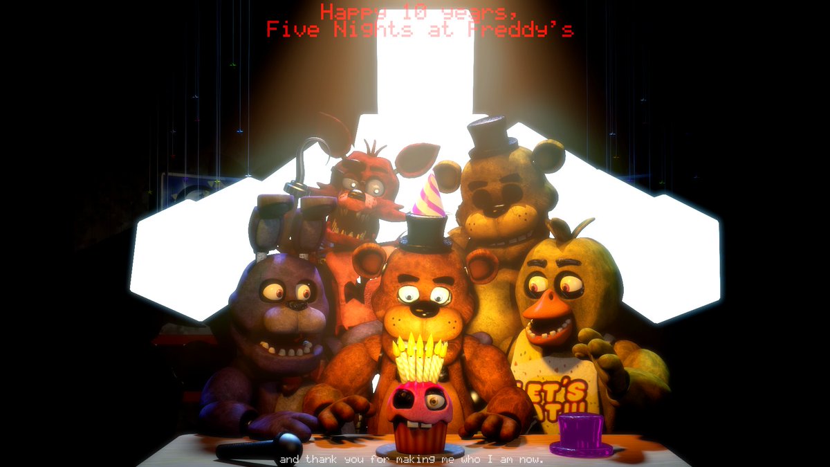 PixelateDev's tweet image. Ten Years at Freddy's. Will definitely be staying overtime.

Thank you for everything, FNaF! We hope 2025 is just as grand as these past few years.

#FNaF #FNAF10thAnniversary #fnafanniversary @FNAF_ScottGames