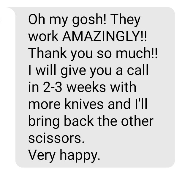 SharpHawkser's tweet photo. Happy customer
#sharphawkservice #sharpenknives #sharpenscissors #shstoken #algorand #algofam https://t.co/GWfiJdpB6c