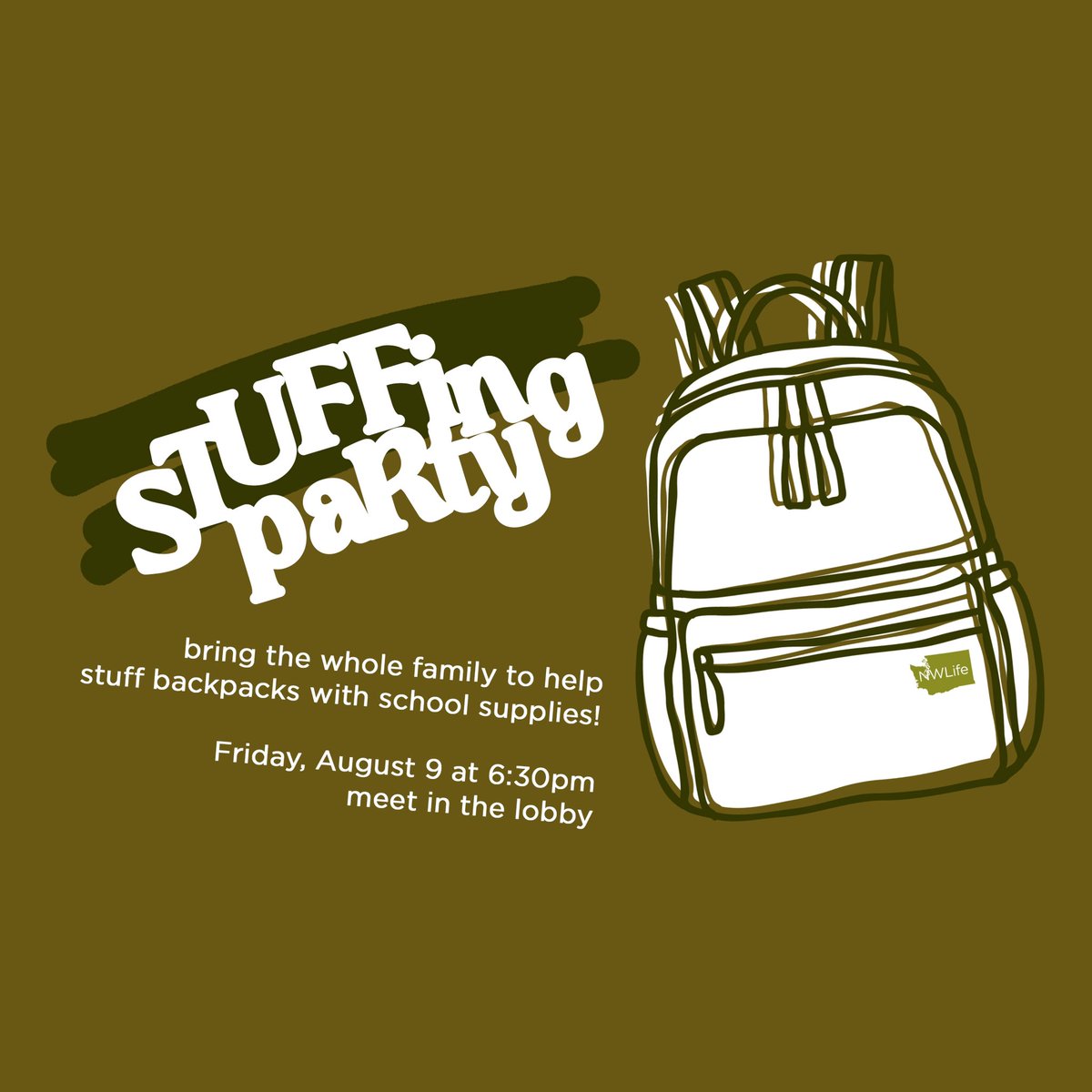 Come to the backpack stuffing party on Friday! We need your help.