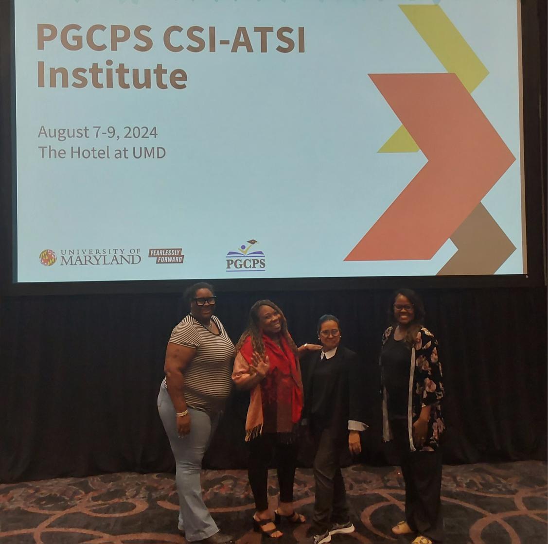 The AES School Team ending their day at the <a href="/pgcps/">PGCPS</a> CSI-ATSI Institute at  <a href="/TheHotelUMD/">The Hotel at UMD</a> ---Mrs. Briscoe, Principal Porter <a href="/sharonhporter/">Principal Porter | PGCPS-Allenwood ES</a>, Mrs. Ortiz, and Mrs. Walker