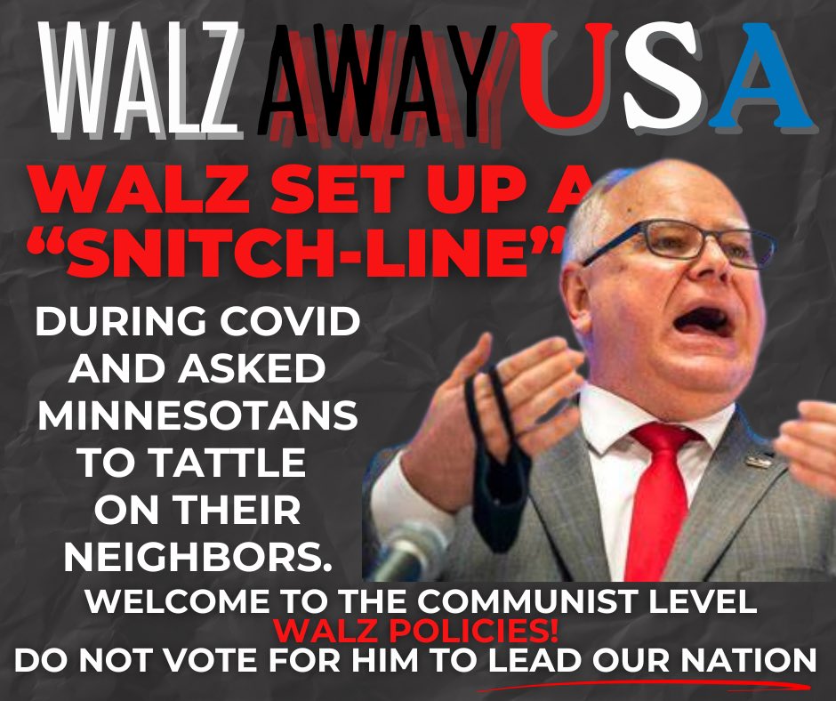 PamAltendorf's tweet photo. @BirkMatt Walz loves to say, “mind your own damn business” while he sets up a communist style #SnitchLine for neighbors to report on their neighbors!
#WalzAway https://t.co/vKZQf6EjIS
