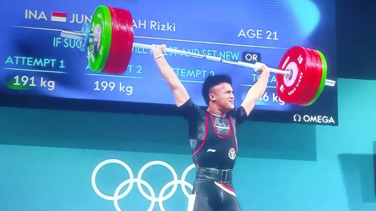 jurnalbultang's tweet photo. Selamat Rizki. Medali emas kedua buat Indonesia di Olimpiade Paris 2024. https://t.co/qw624bKZI0