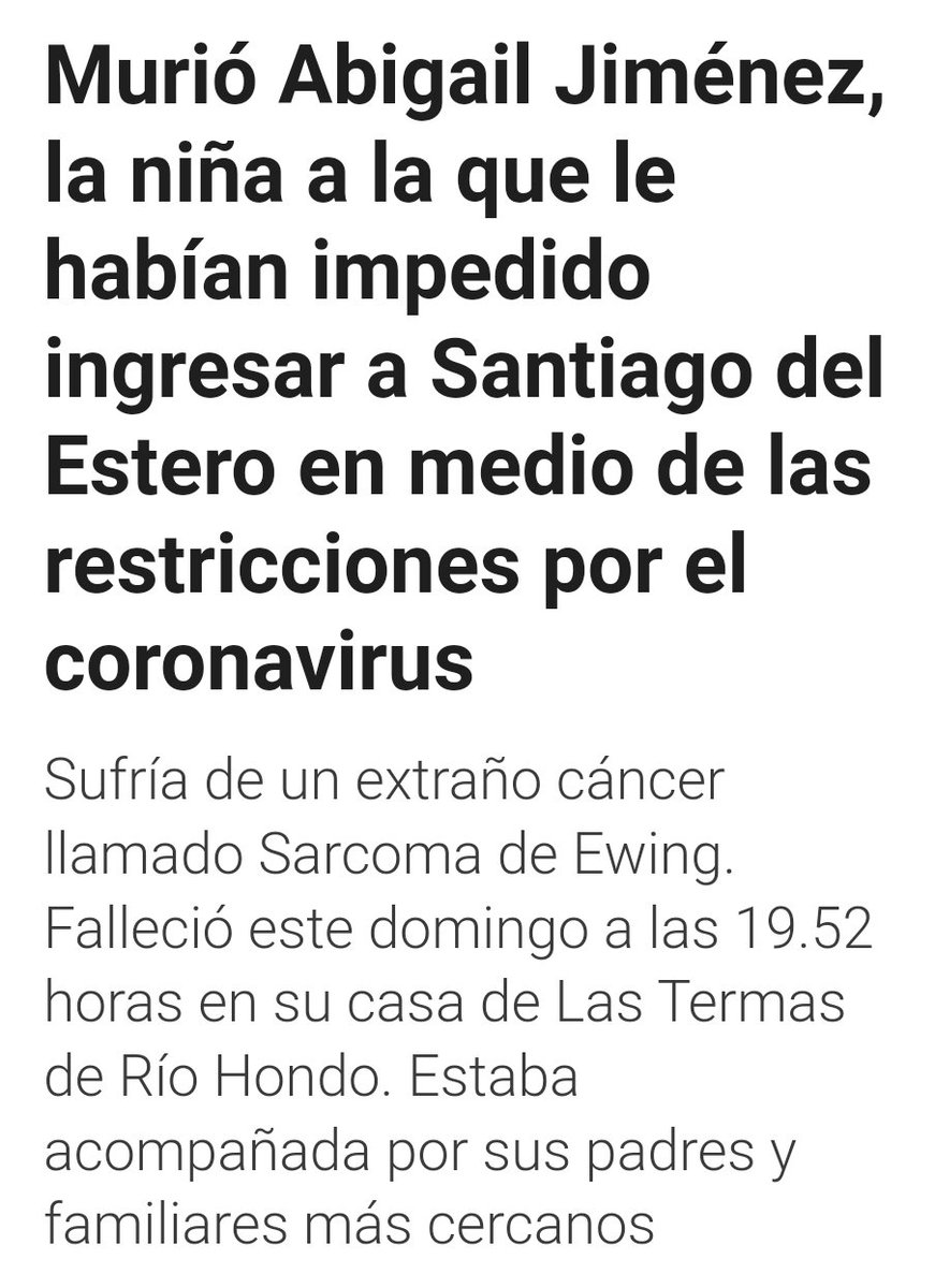 A Abigail la dejaron morir por las restricciones que impuso el Kirchnerismo. Mientras tanto, el Presidente se la pasaba borracho y de joda con sus amigas.

Ni olvido ni perdon para todos los que formaron parte de esa locura. No se la vamos a dejar pasar.