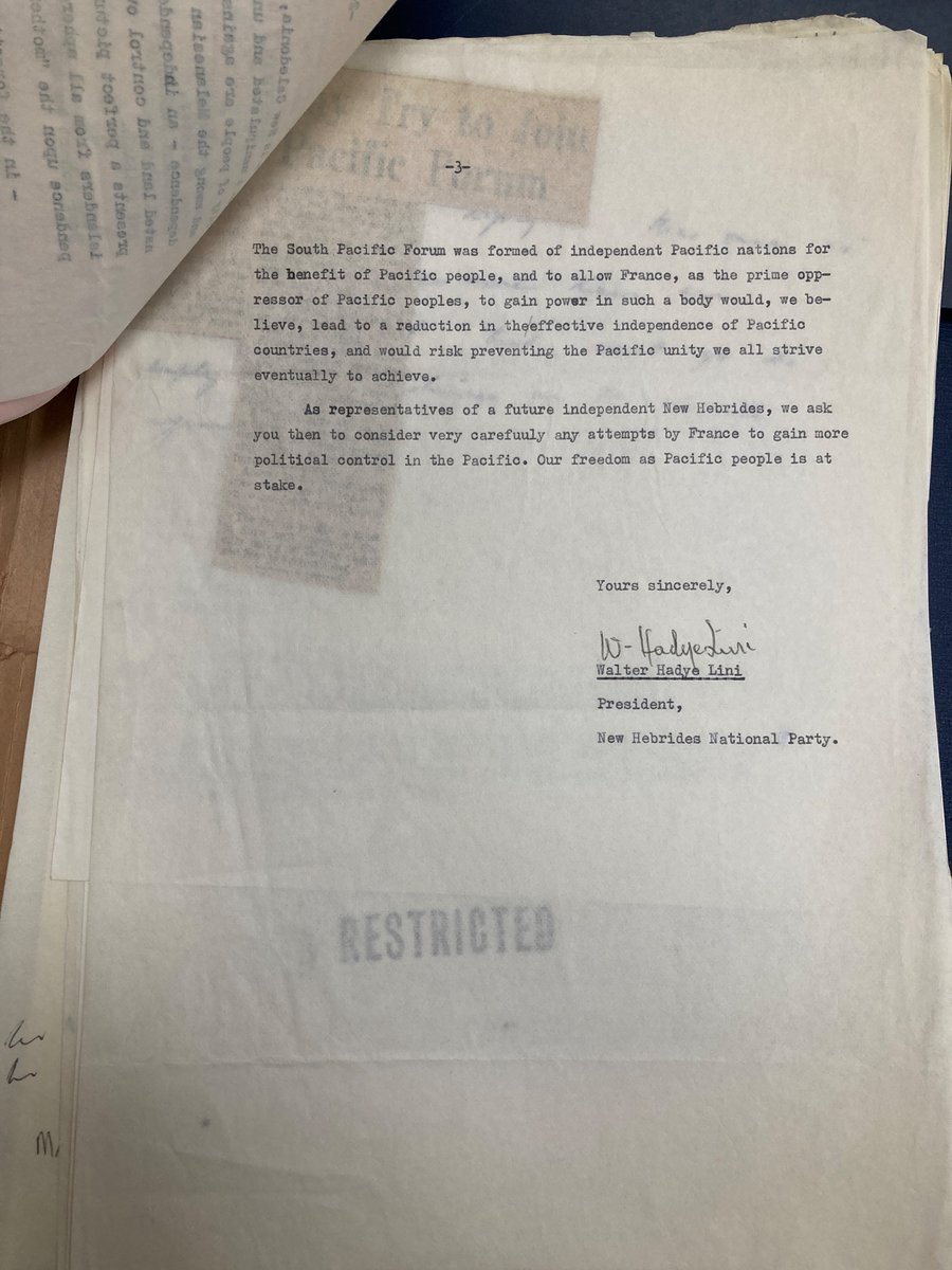 On the occasion of today’s Pacific Islands Forum Foreign Ministers Meeting, a letter from Father Walter Lini to Robert Muldoon, 9 Oct 1976.