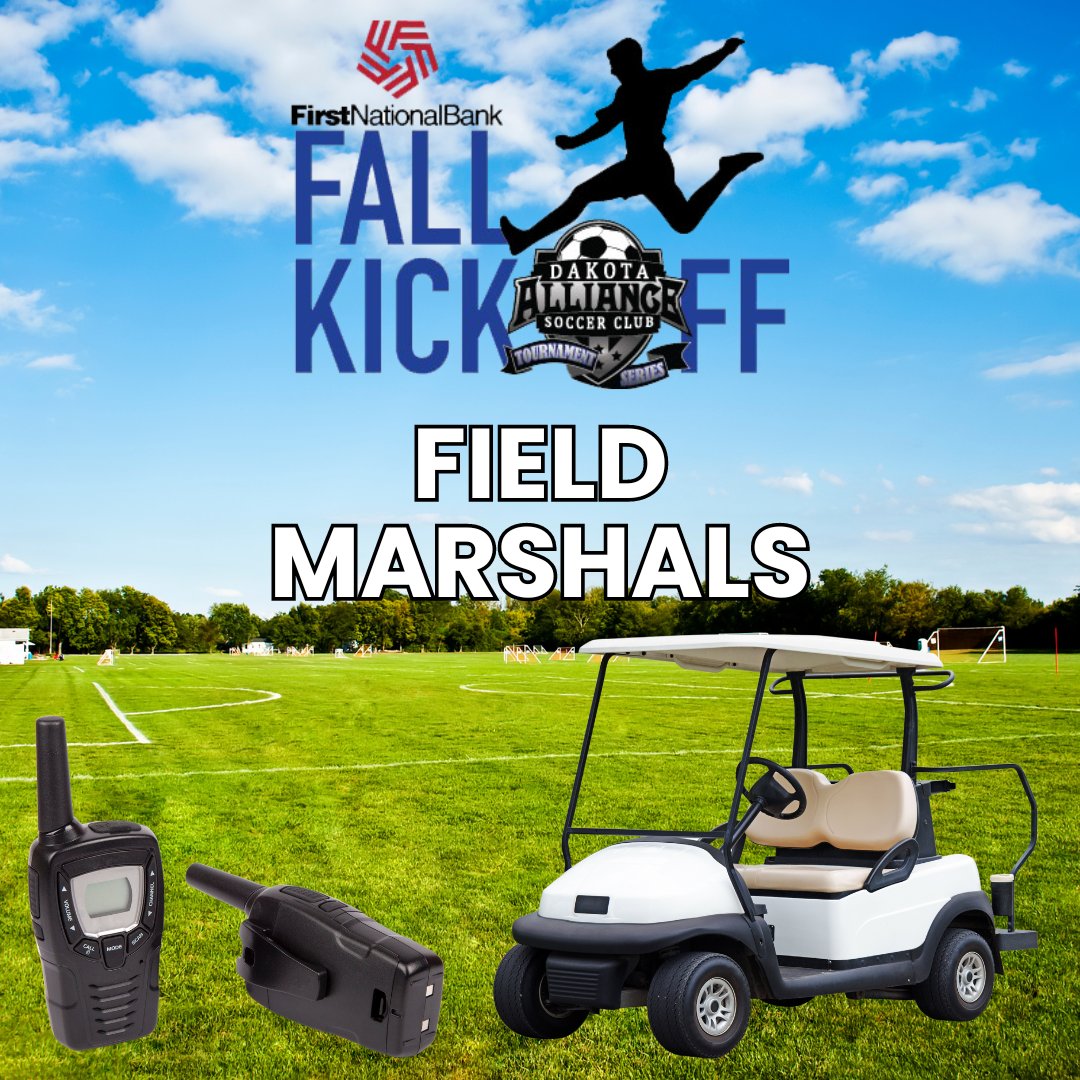 Dakota_Alliance's tweet image. What does a field marshal do? 
Most of the time it involves cruising in the golf cart...who doesn't want to do that?
Click the link to get signed up for your shift (or two) during the @fnbsf Fall Kick Off August 23-25, 2024!
🔗 ecs.page.link/uKN12 
#fallkickoff
