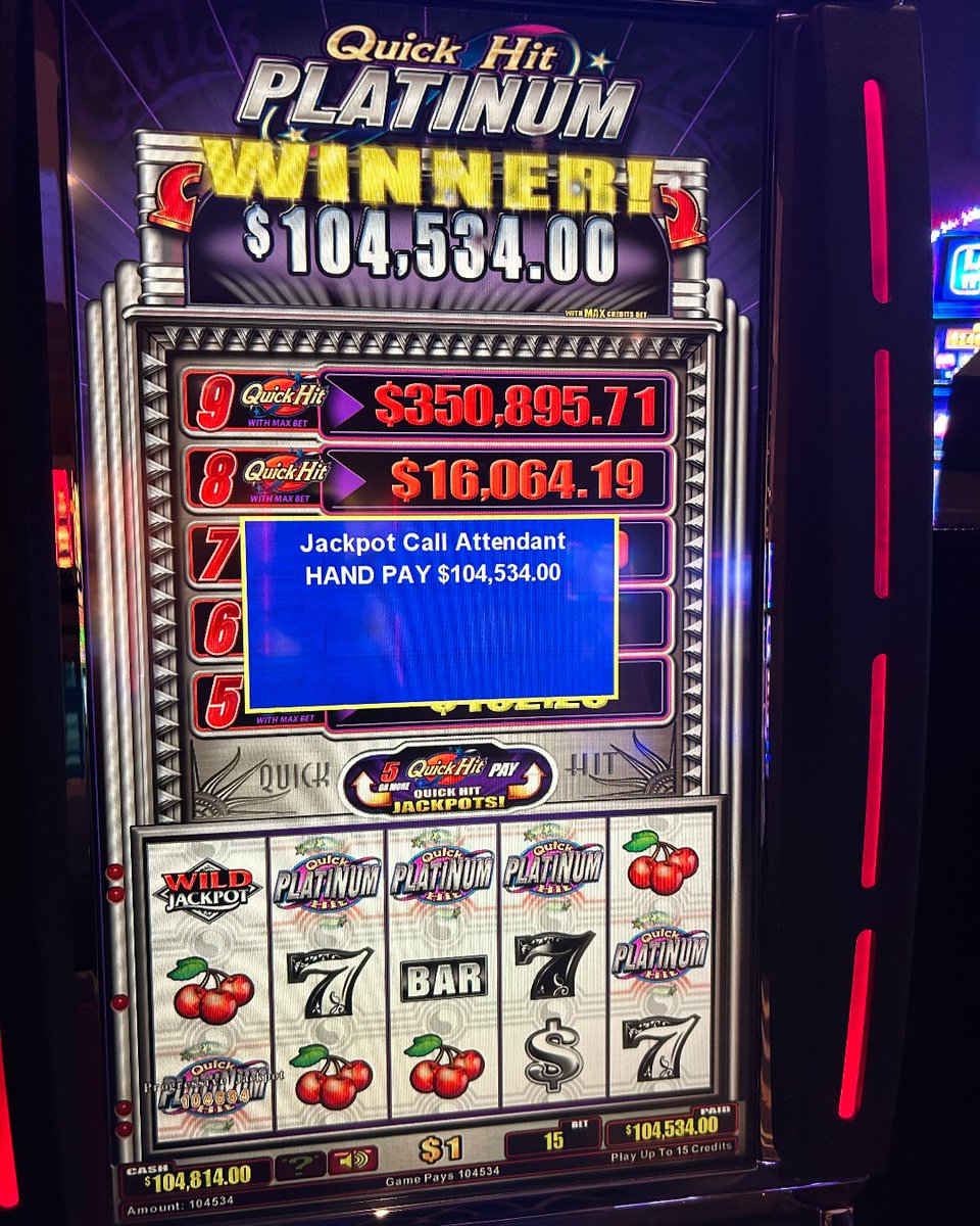 WinBigRivers's tweet image. 🌟 $ 1 0 4 , 5 3 4 . 0 0 🌟  J A C K P O T 🌟
#QuickHit #RiversCasino
Gambling problem? Call 1-800-Gambler