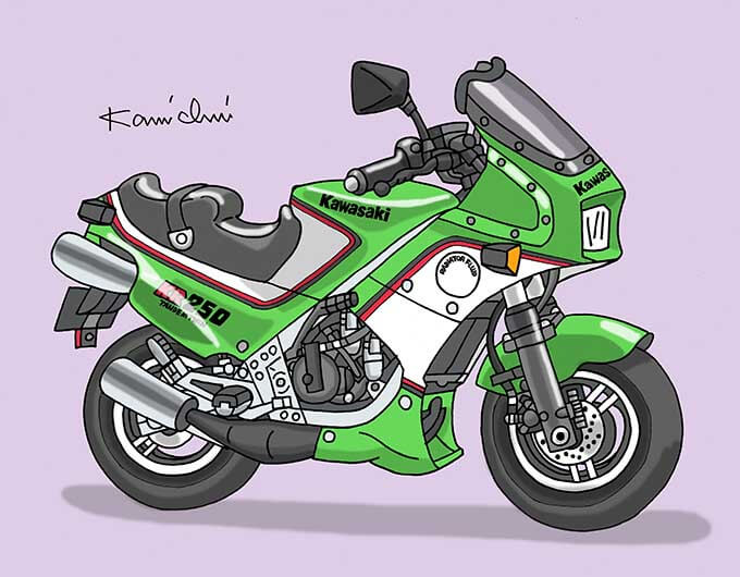 BikeBrosMagazin's tweet image. #レトロバイクグラフティ 今回はカワサキ #KR250（1984年）だよ💚
ブームの中で、カワサキが初めて発売した2ストレーサーレプリカだね🍏
バイクの詳しい解説は、イラスト作者・藤原かんいちさんの記事でみてね～ ＞＞ bikebros.co.jp/vb/retro-motor…
@kanichifujiwara