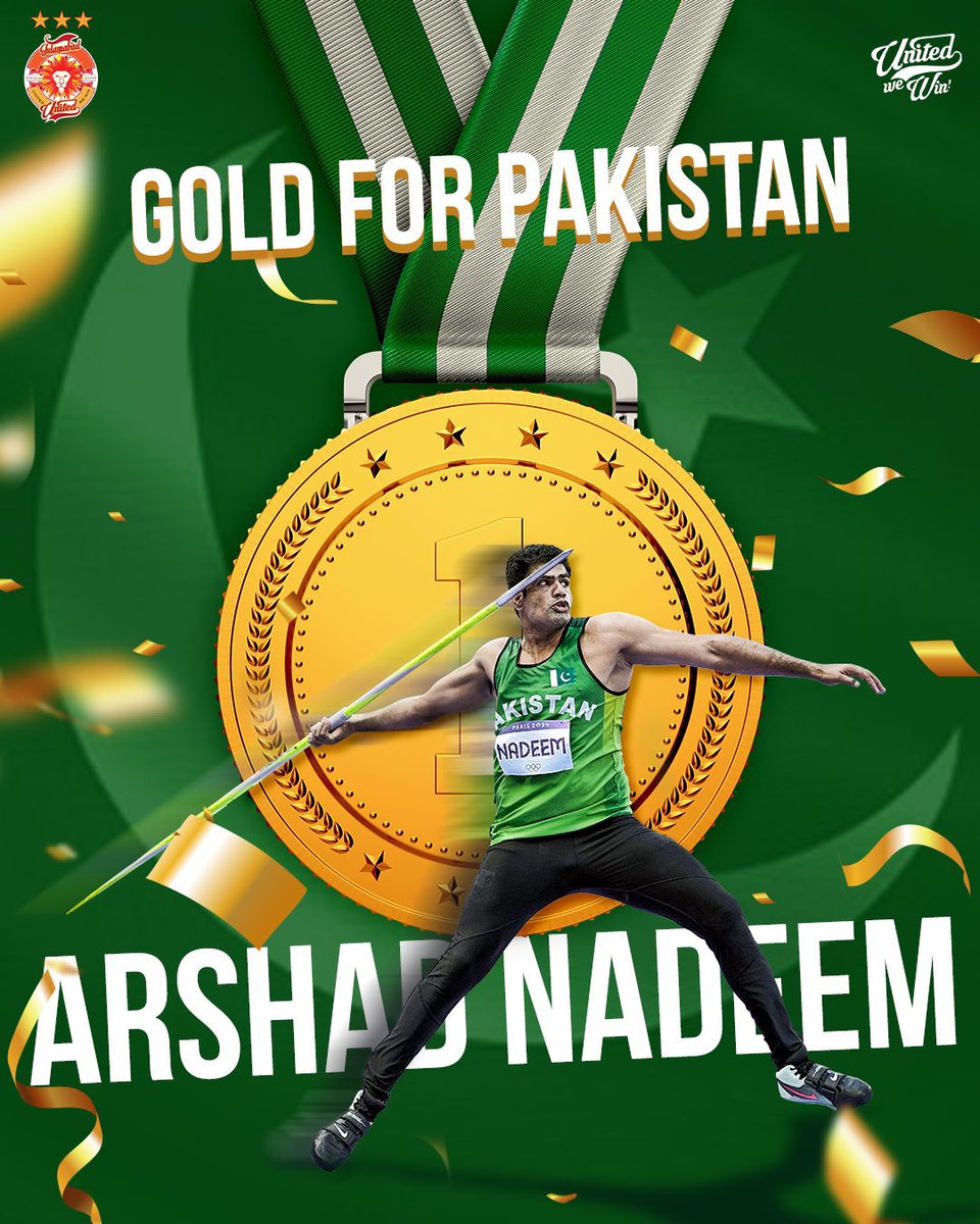 SamarAtta12's tweet photo. Olympic record and Gold medal after 32 years! 😍🏅
#ArshadNadeem #JavelinThrow #Paris2024Olympics https://t.co/gZfQkpG01e