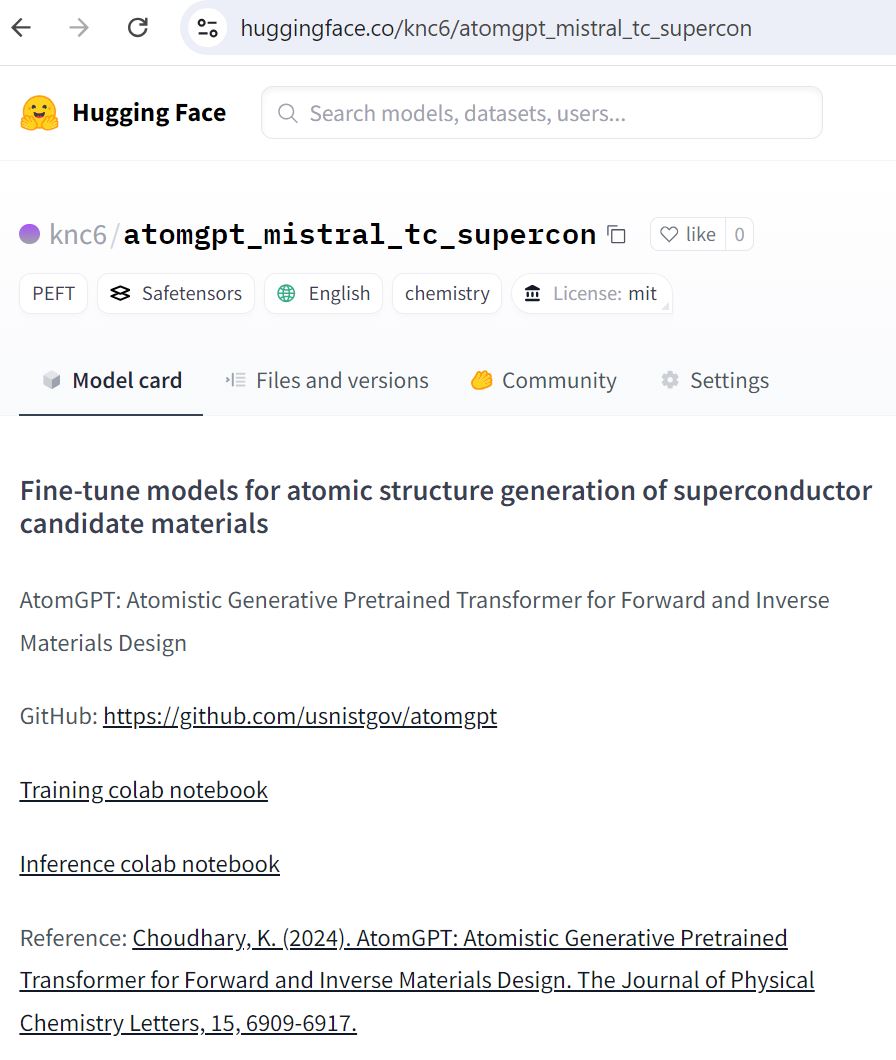 dr_k_choudhary's tweet photo. AtomGPT 1.0 is now on @huggingface
https://t.co/94XDAhzA4u
Stay tuned for more updates!
#atomgpt #huggingface #superconductors #jarvisnist #materials #ai https://t.co/321EytBh2I