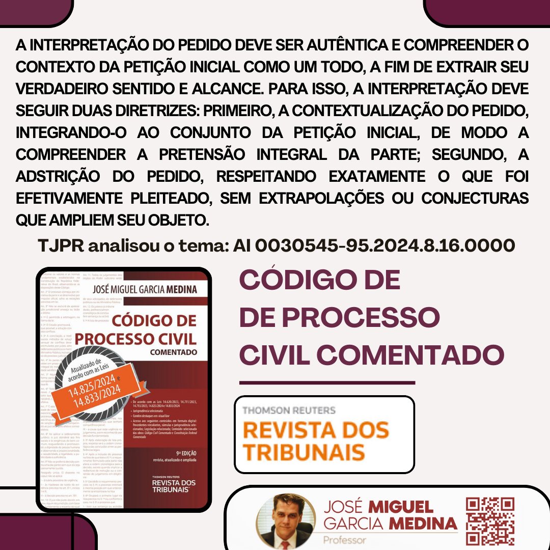 CPCComentado's tweet photo. A interpretação do pedido deve ser autêntica e compreender o contexto da petição inicial como um todo, a fim de extrair seu verdadeiro sentido e alcance. Para isso, a interpretação deve seguir duas diretrizes: primeiro, a contextualização do pedido, integrando-o ao [...] https://t.co/7Sbt77q2ms