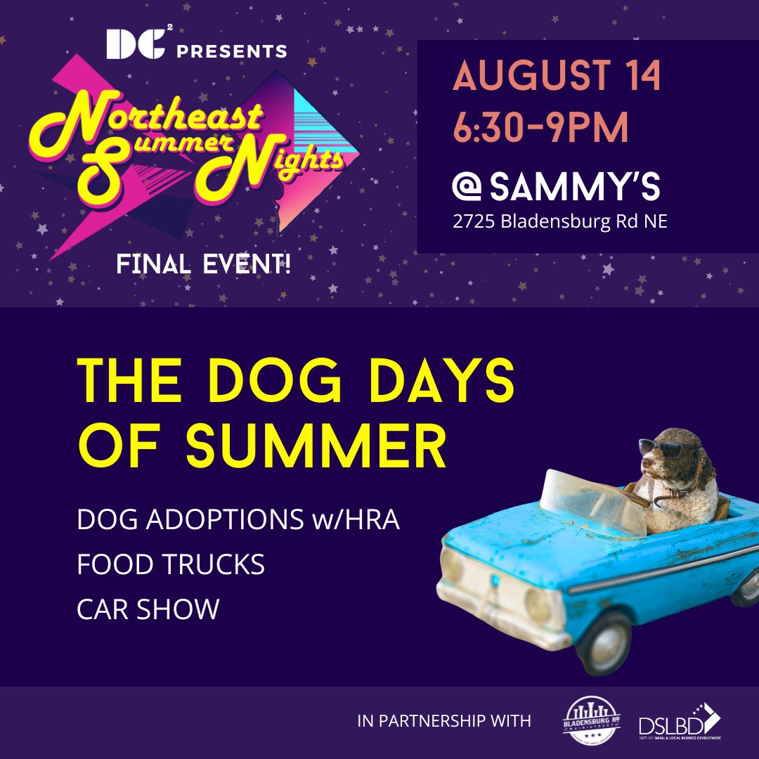 Join us at Sammy's Lot for dog adoptions with HRA, food trucks, and a car show! We'll be kicking off the night at 6:30pm, so stop by and support local business!  

#DogAdoption #HRA #CarShow #SupportLocal #CommunityEvent #LocalBusiness #PetAdoption #thingstodoDC #DCevents