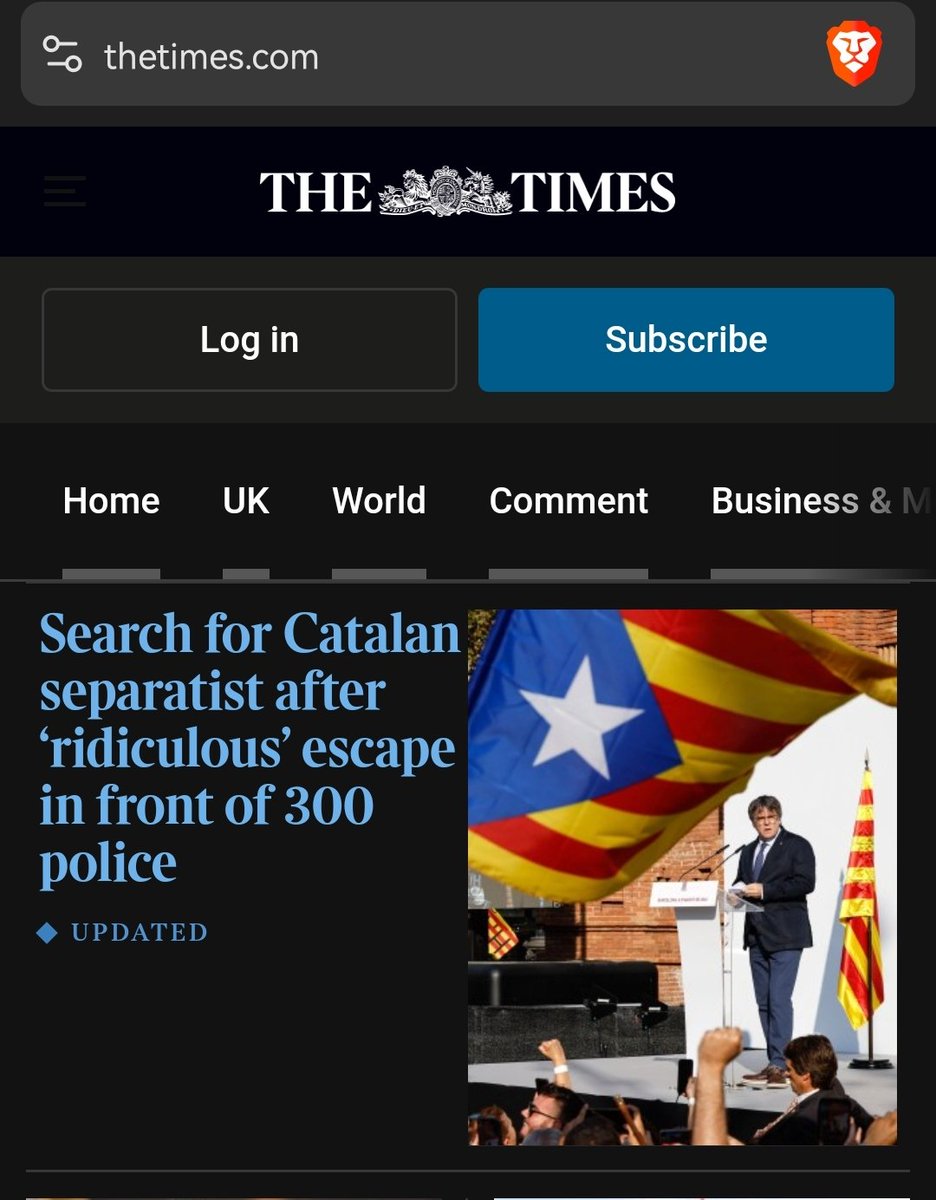 LibTuit's tweet image. "Buscan a #separatista catalán tras esperpéntica #fuga delante de 300 policías"

portada web @thetimes 🇬🇧 (8 ago'24)

Los #Mossos, retratados para la historia. 

¿Hasta cuando permitirá Europa la #humillación por el golpista Puigdemont?
¿Cuántos años más?

#KrlsTrna 🛂