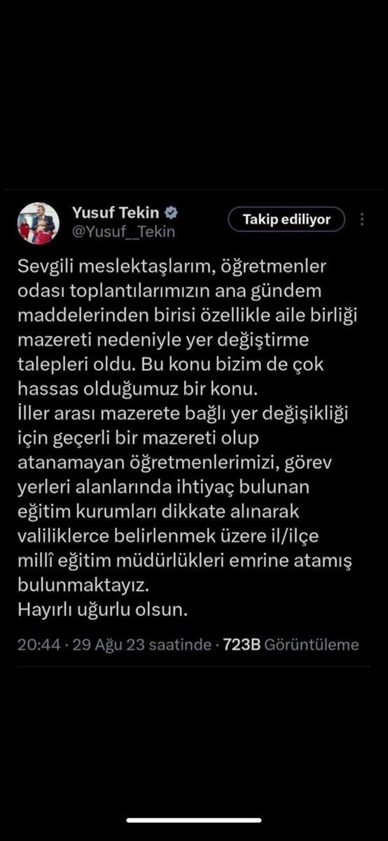Bizim de talebimiz var sayın bakanım.
Öğretmen aynı öğretmen.
Aile aynı aile.
Siz hassas, biz de fazlasıyla beklenti içindeyiz.
Öğretmenleriniz sizden müjde bekliyor!

#KeyfeDeğilMazereteİLEMRİ