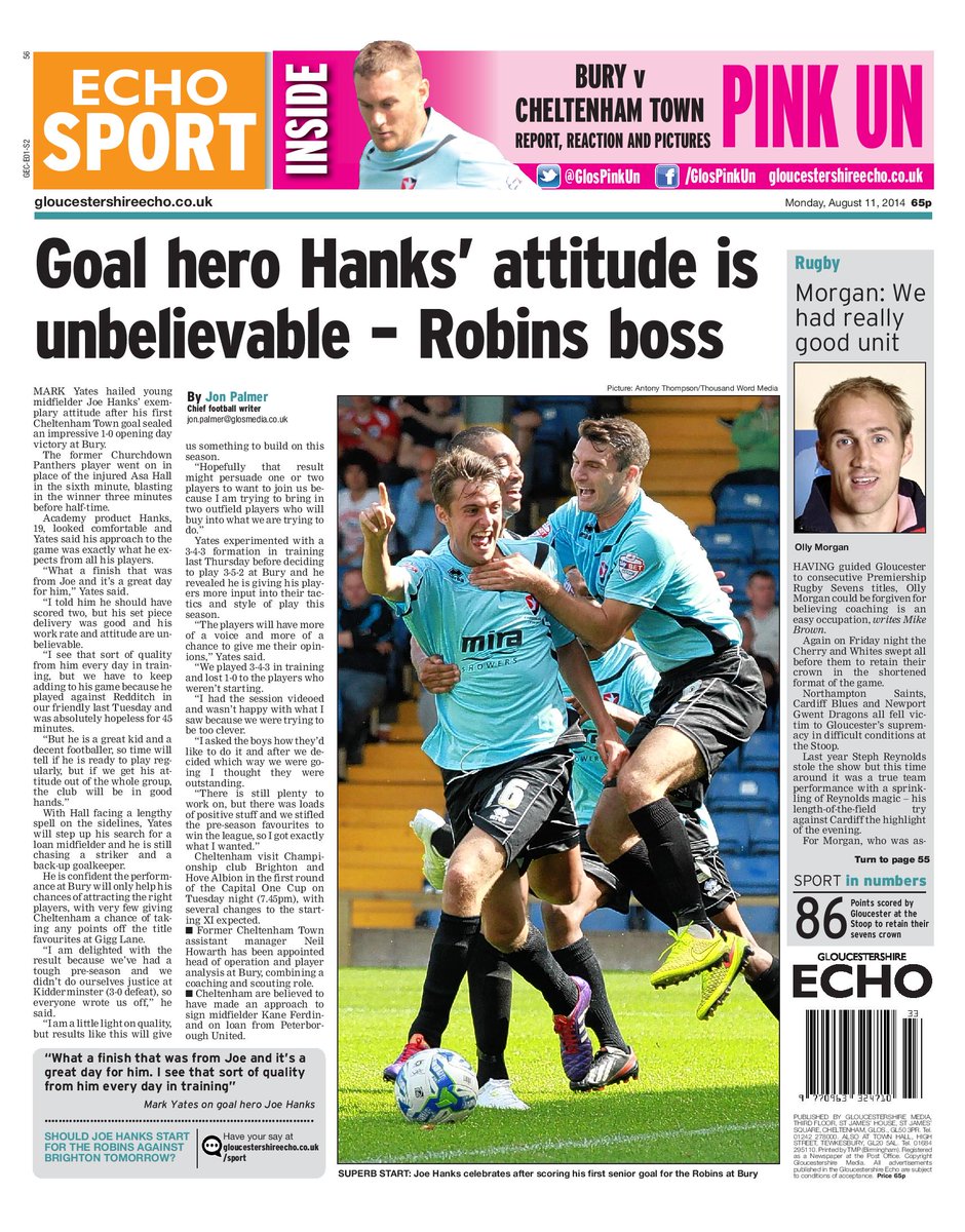 JonPalmerSport's tweet photo. 10 years ago today: @JoeHanks13's first Cheltenham Town goal secured an opening day win at Bury. #ctfc have not won their first league game of a campaign since https://t.co/9YvQhqVChA
