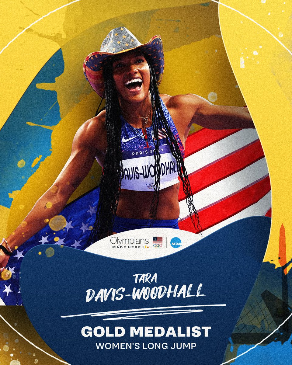 NCAA's tweet photo. 🥇 @tar___ruh 🥇

Long Jump 🇺🇸 @TeamUSA

#OlympiansMadeHere x @TexasTFXC https://t.co/UYcvyMxpST