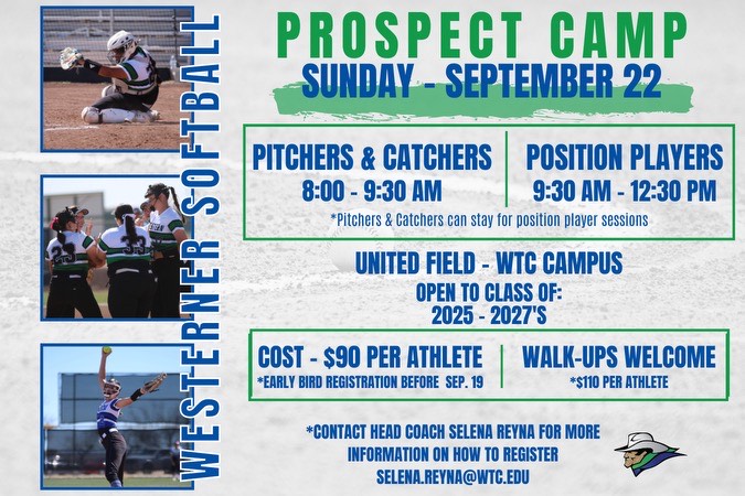 Westerners Softball to Host Prospect Camp 🥎

🗞️wtcedu.me/3WUSDO3

#GoWesterners #WesternTexasCollege