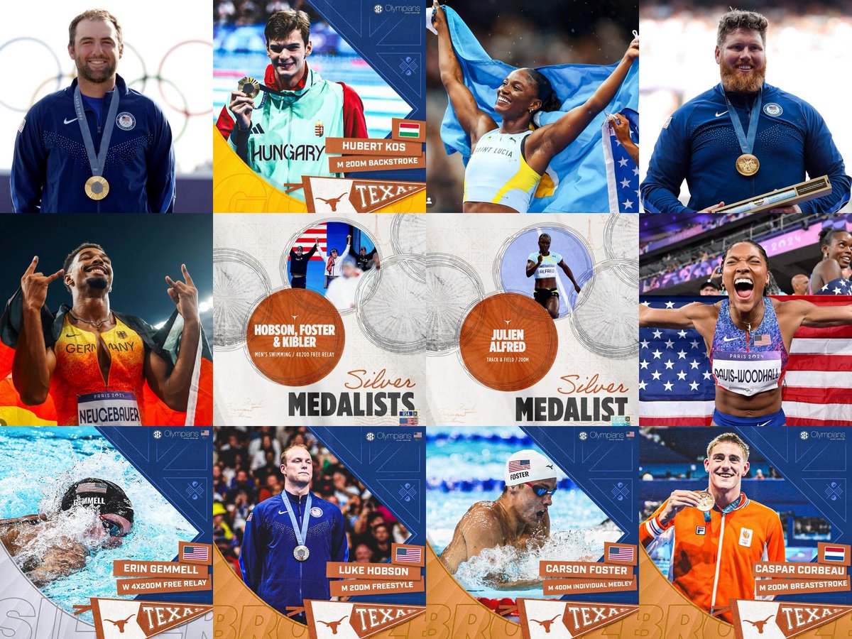 ⬆️ 1️⃣4️⃣ 🤘🏻

Longhorns #ParisOlympics medal count reaches 1️⃣4️⃣ , including a 5️⃣th Gold Medal on Thursday‼️ That’s the most for Texas at an Olympic Games since winning 15 Medals in Beijing in 2008🤘🏻

🥇🥇🥇🥇🥇
🥈🥈🥈🥈🥈🥈
🥉🥉🥉

#HookEm