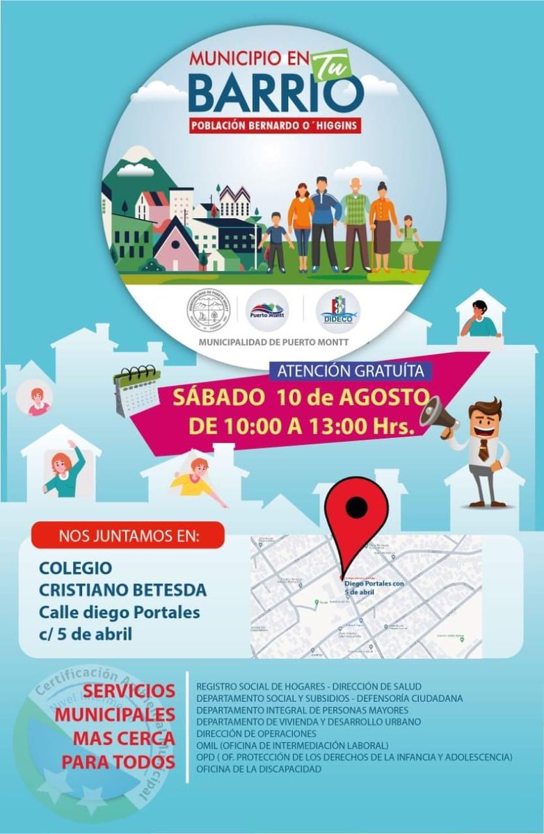 ✅ Atención!!

⏩️⏩️  ️"Municipio en Tu Barrio" este sábado 10 de agosto👇

#puertomontt