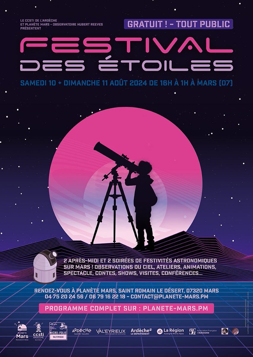Les Nuits des Étoiles ont lieu ce week-end du 9 au 11 août. Ne manquez pas les animations astronomiques près de chez vous. #NDE2024 buff.ly/2LQIj6P

Pour ma part, je serai au Festival des Étoiles en Ardèche, à l'observatoire Hubert Reeves : buff.ly/46Dyrn2