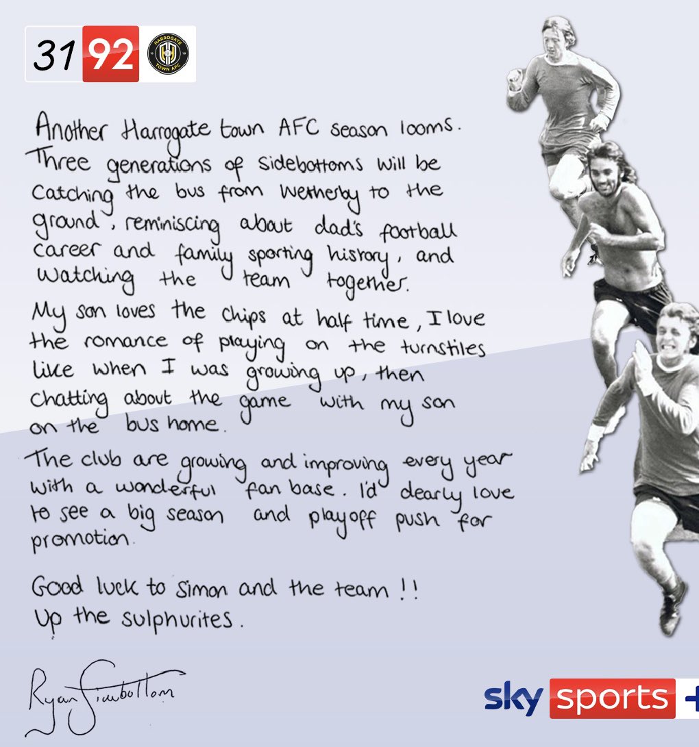RyanSidebottom's tweet photo. Good luck @HarrogateTown @SkySports https://t.co/ai01zGYrwF
