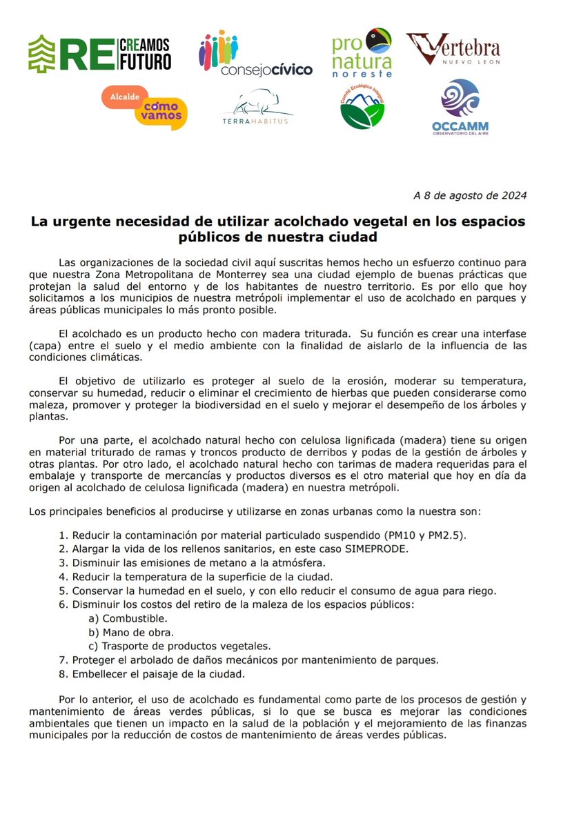 Comunicado sobre el uso de acolchado vegetal en nuestra ciudad 📣