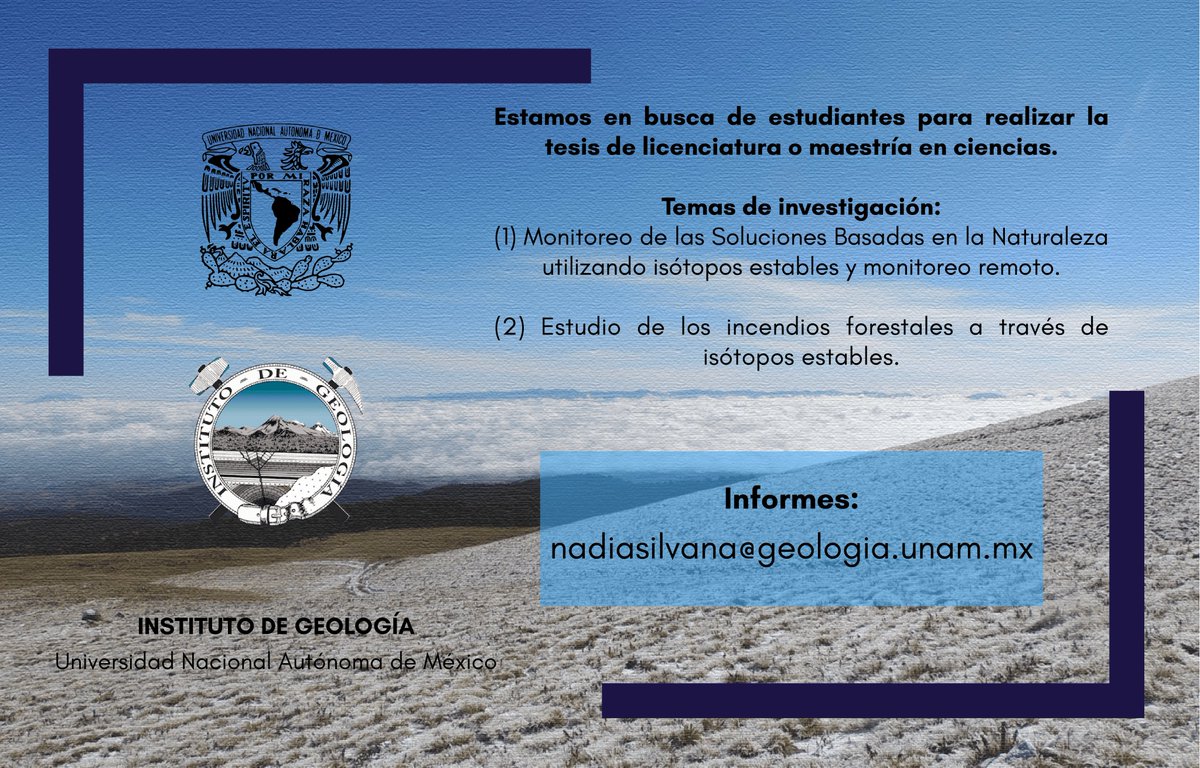 Si te gusta la investigación y eres estudiante o quieres hacer la maestría en la UNAM, ¡Te estamos buscando!

Para mayores informes nadiasilvana@geologia.unam.mx